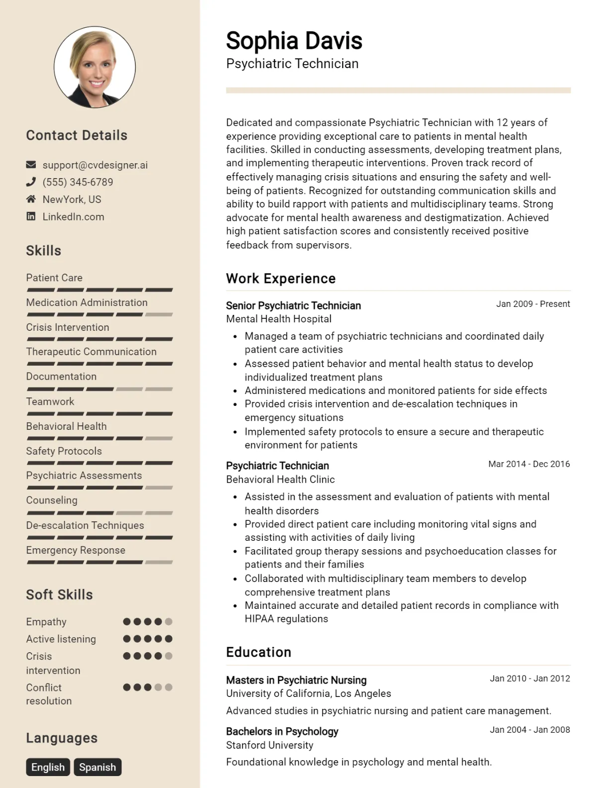 Psychiatric Technician CV Example For 2026: Strategies & Templates Preview