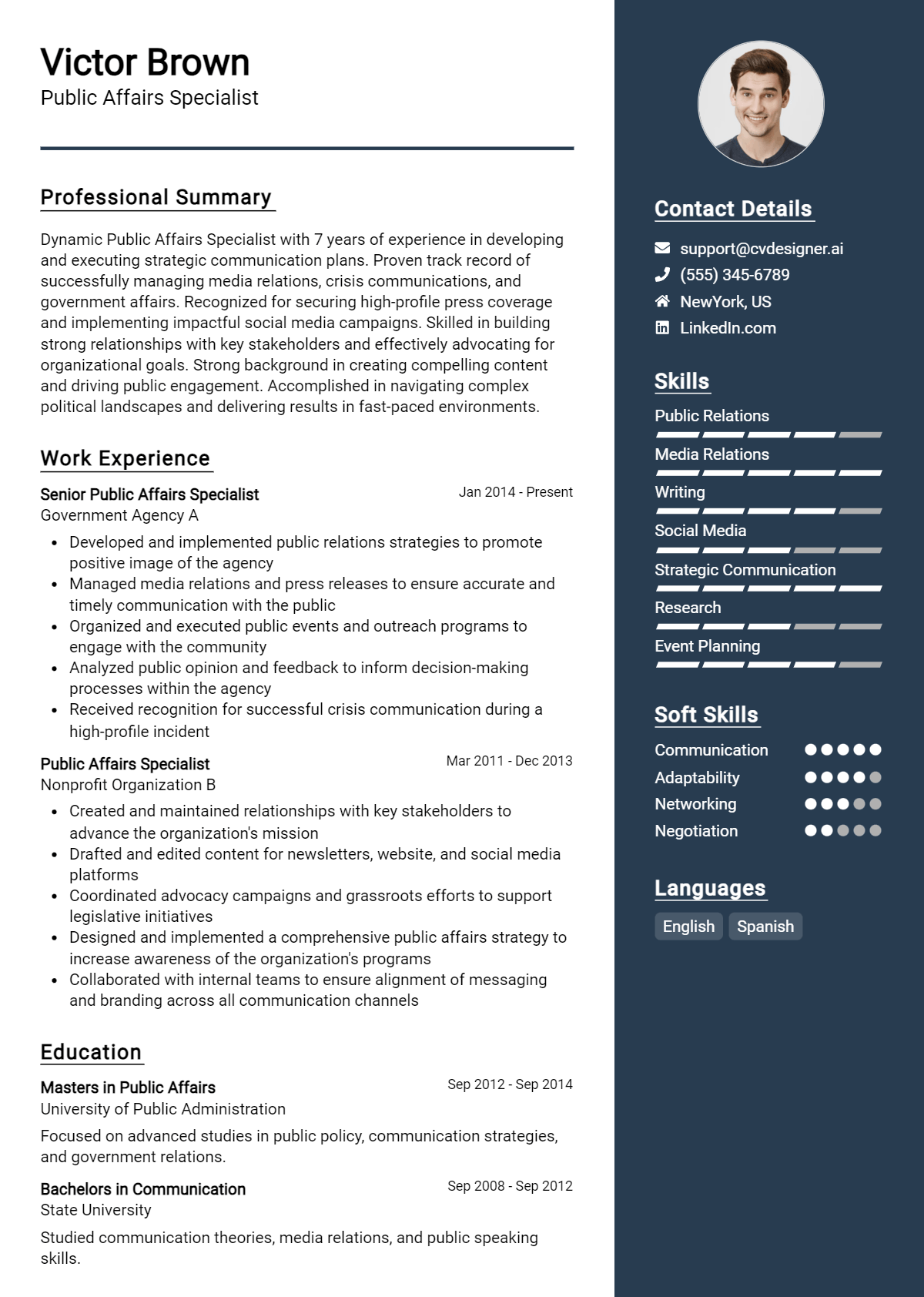 Public Affairs Specialist Resume Example for 2026: Top CV Skills Preview