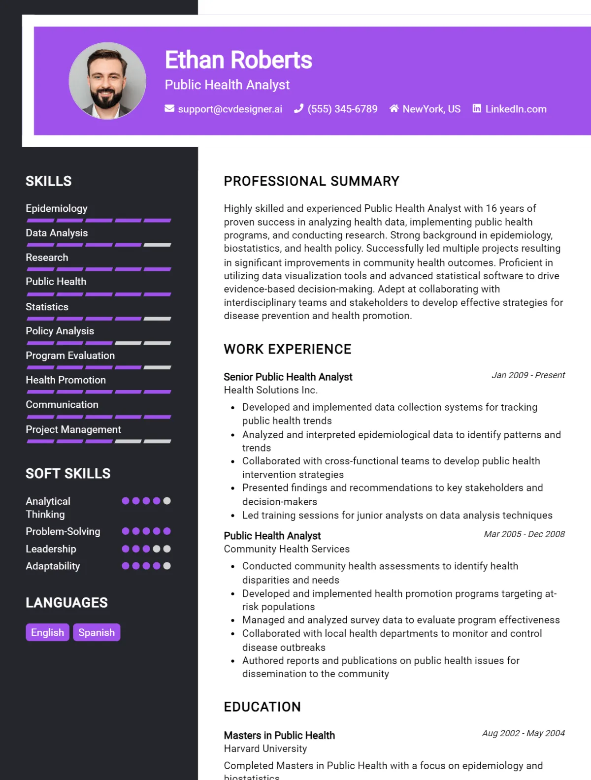 Public Health Analyst CV Example For 2026: Proven Tips & Templates Preview