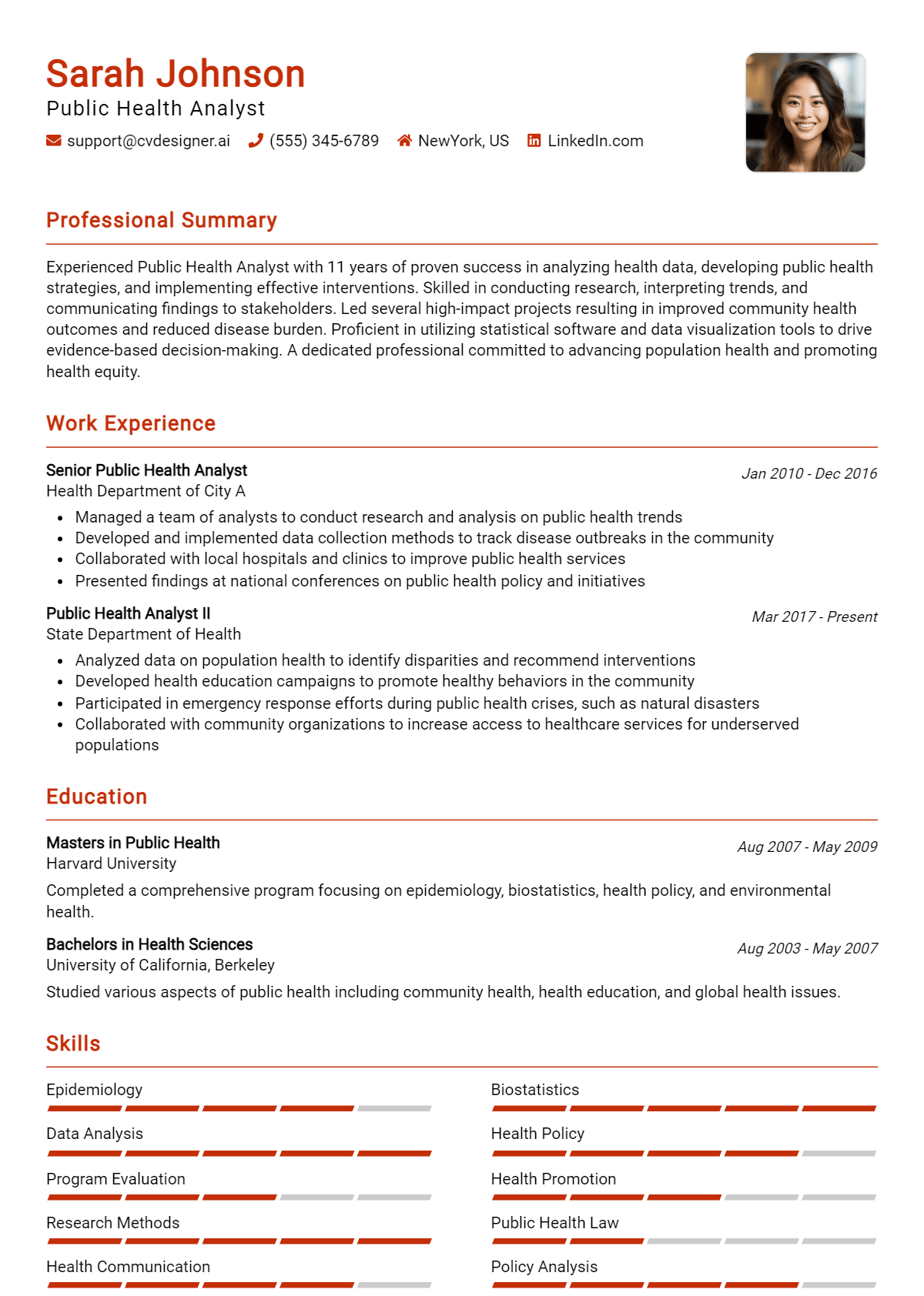 Public Health Analyst Resume Example for 2026: Examples & Free Templates Preview