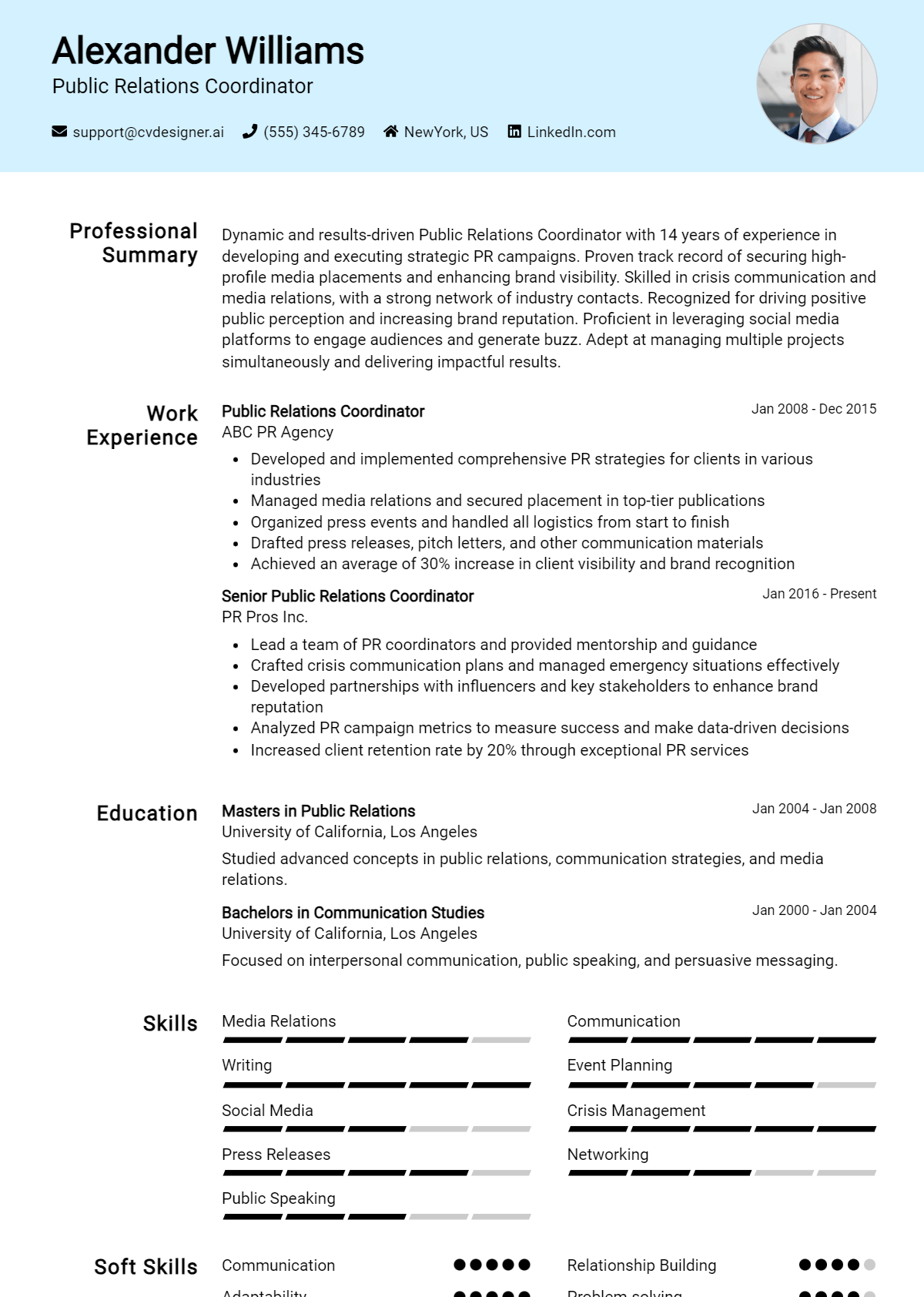 Public Relations Coordinator Resume Example for 2026: Free Guide Preview