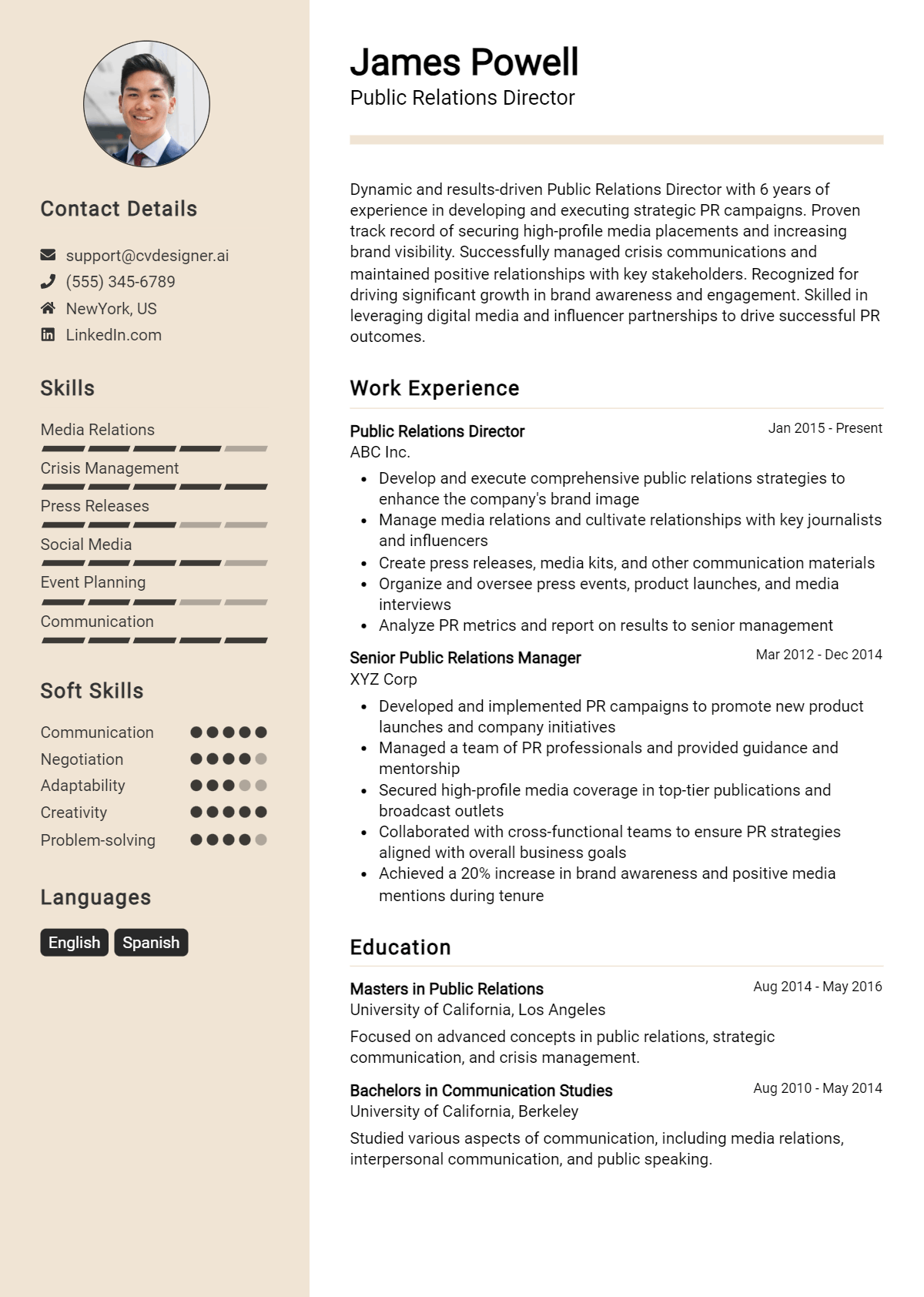 Public Relations Director Resume Example for 2026: Top CV Skills Preview