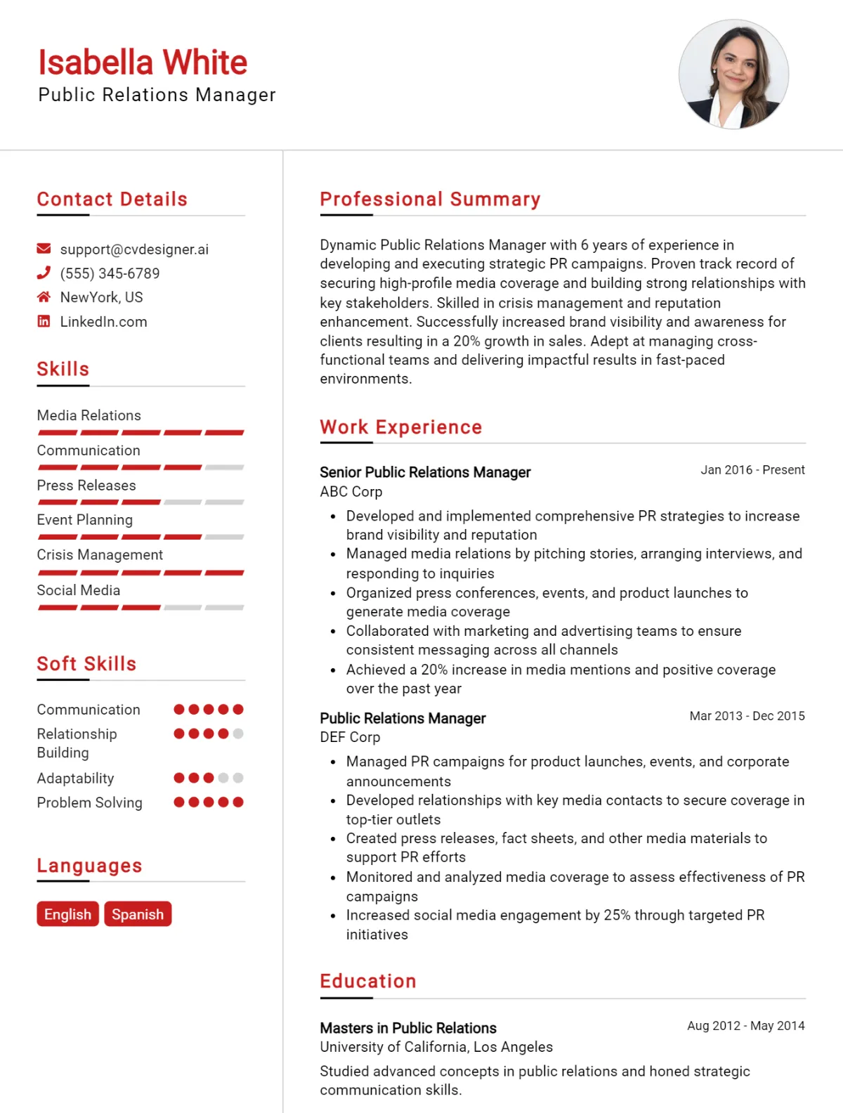 Public Relations Manager CV Example For 2026: Tips & Templates Preview