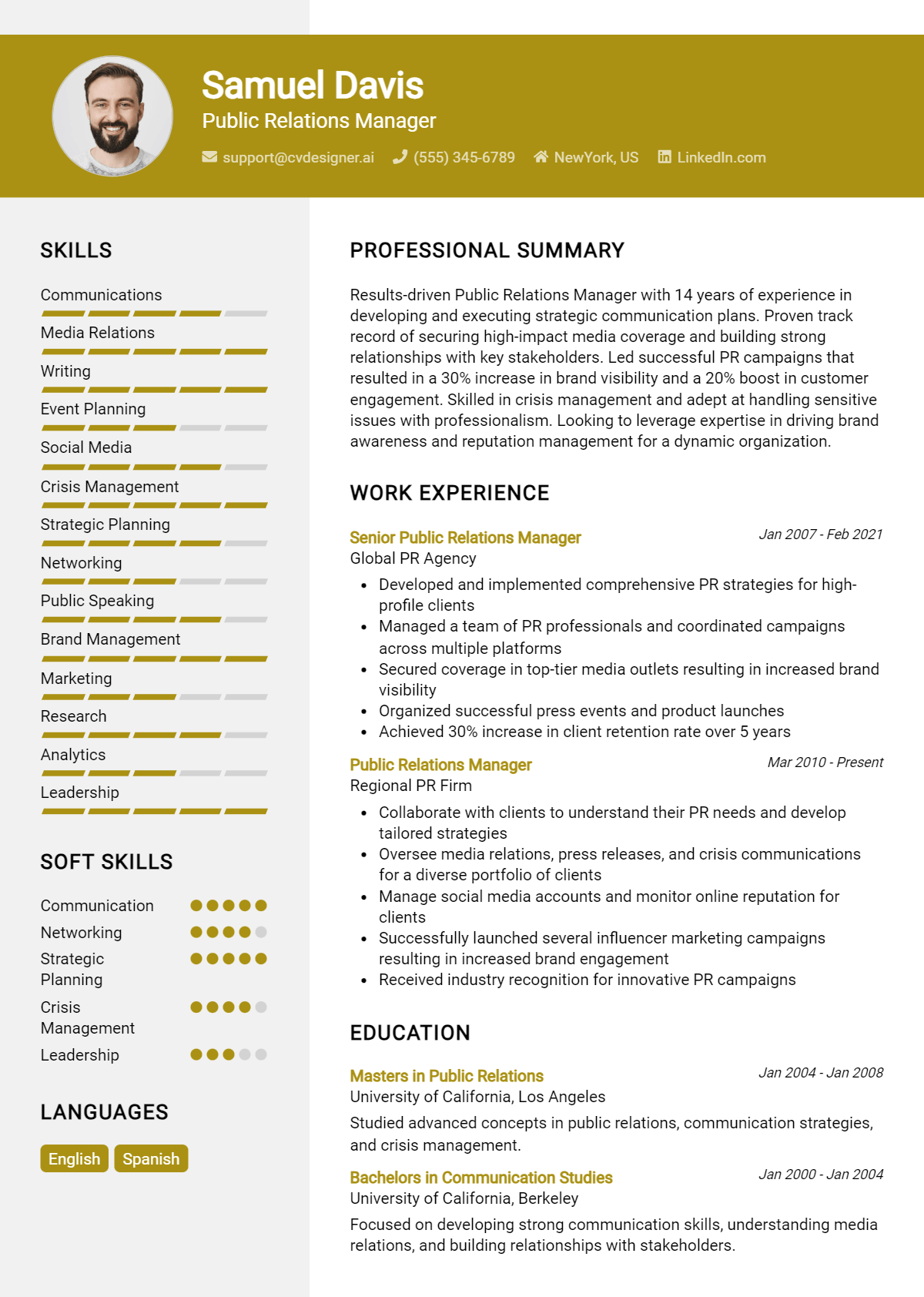 Public Relations Manager Resume Example for 2026: Effective Tips Preview