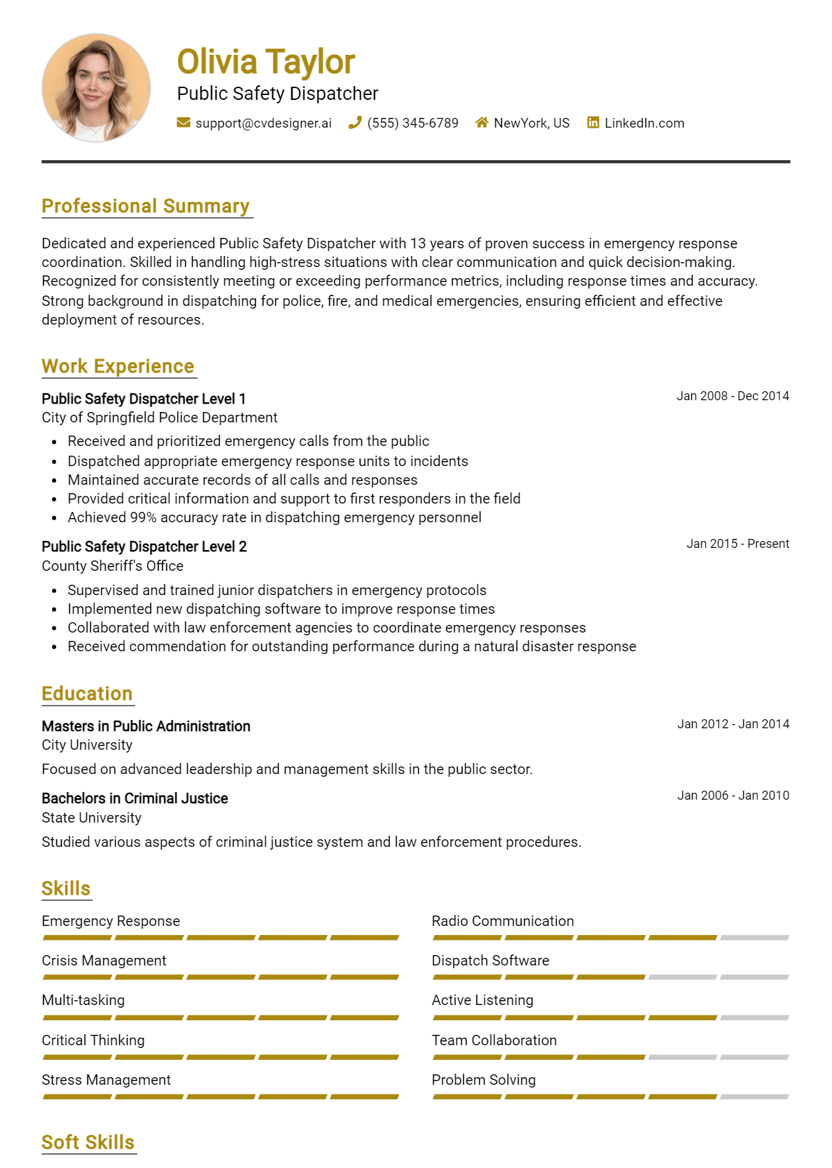 Public Safety Dispatcher Resume Example for 2026: Ultimate Guide Preview