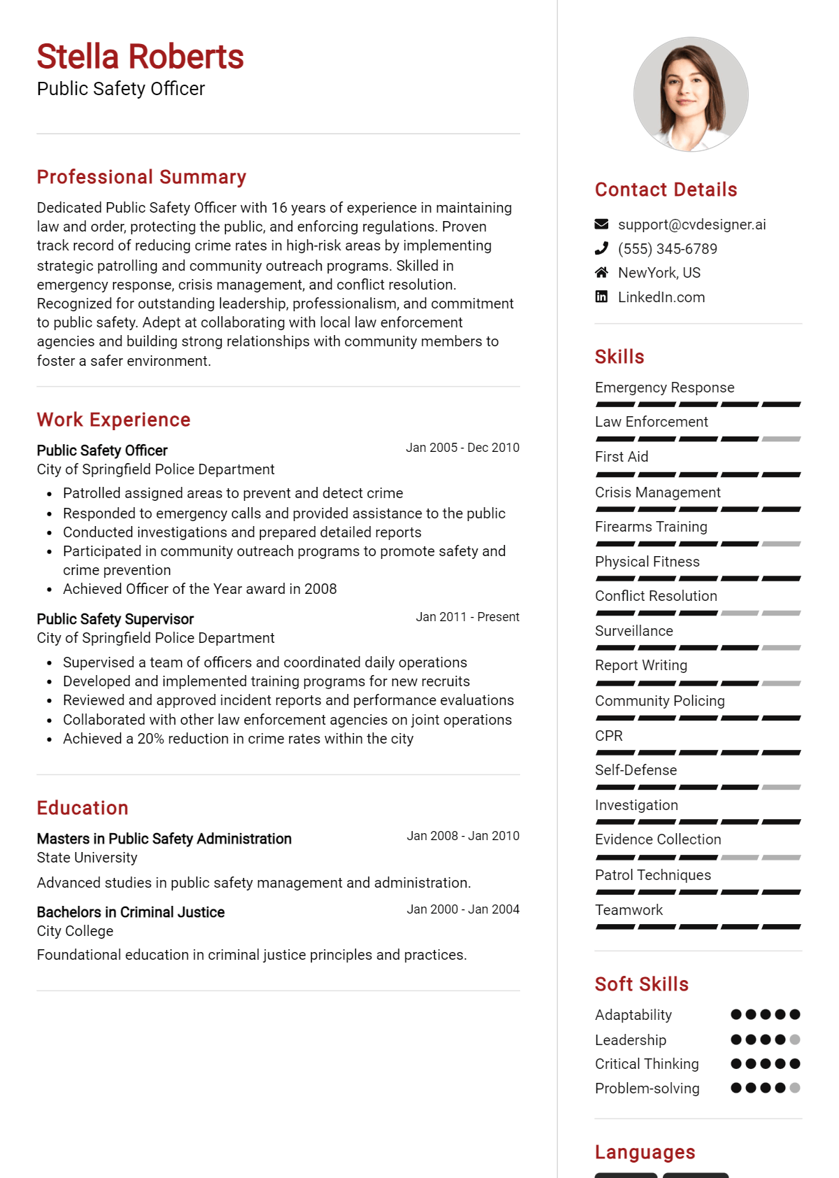 Public Safety Officer Resume Example for 2026: Resume Guide Preview