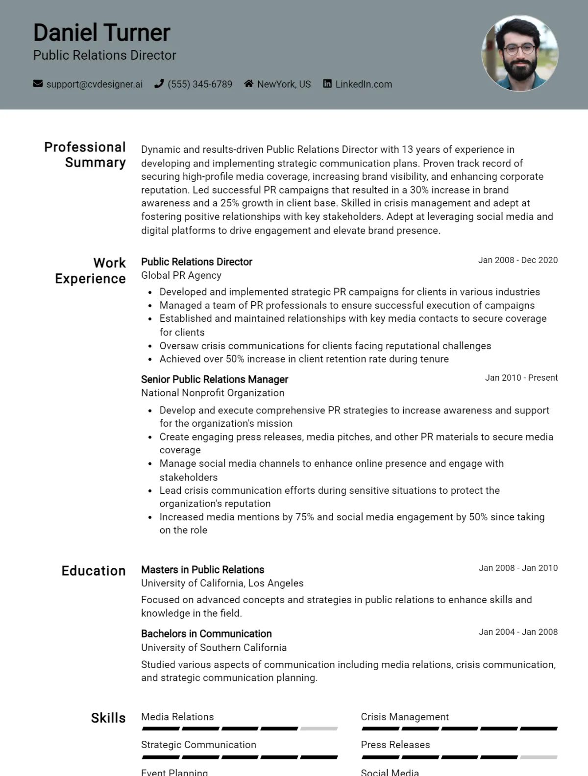 Public Relations Director CV Example For 2026: Tips & Templates Preview