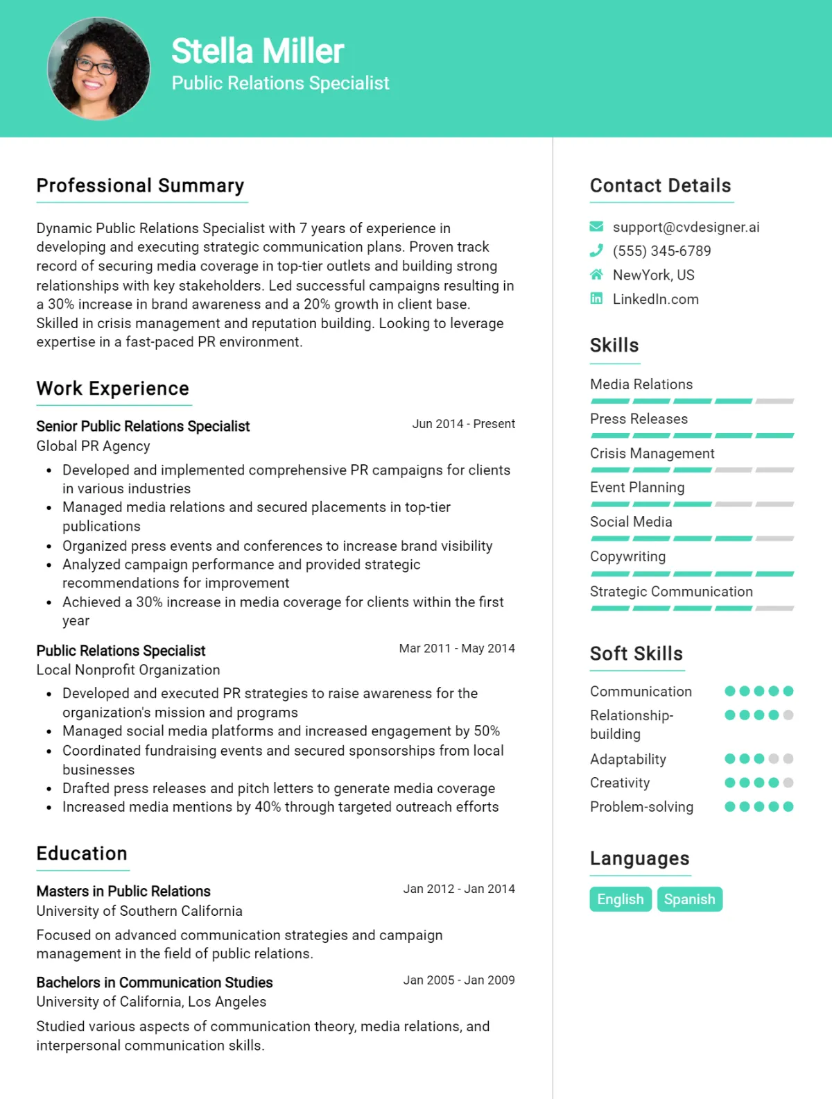 Public Relations Specialist CV Example For 2026: How to Craft a Winning CV Preview