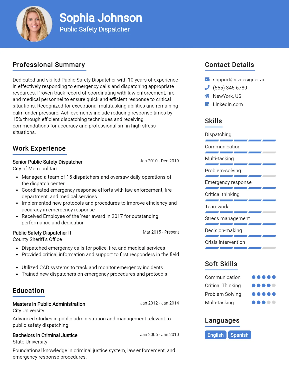 Public Safety Dispatcher CV Example For 2026: How to Create a Professional CV Preview