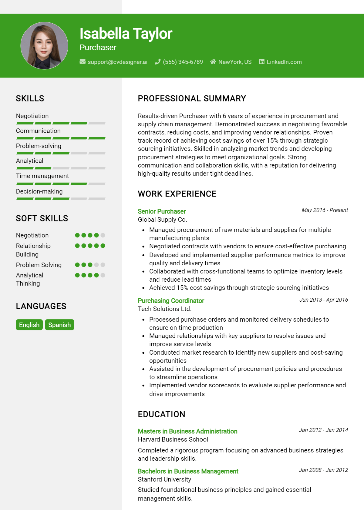 Purchaser Resume Example for 2026: Top CV Skills Preview