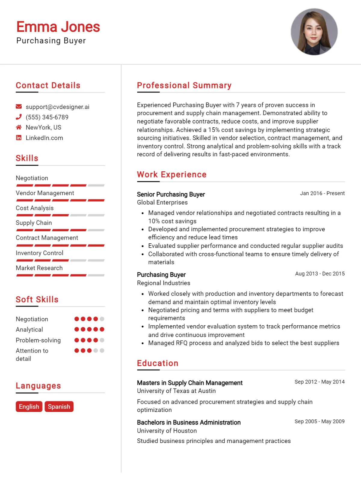 Purchasing Buyer CV Example For 2026: Top CV Skills Preview