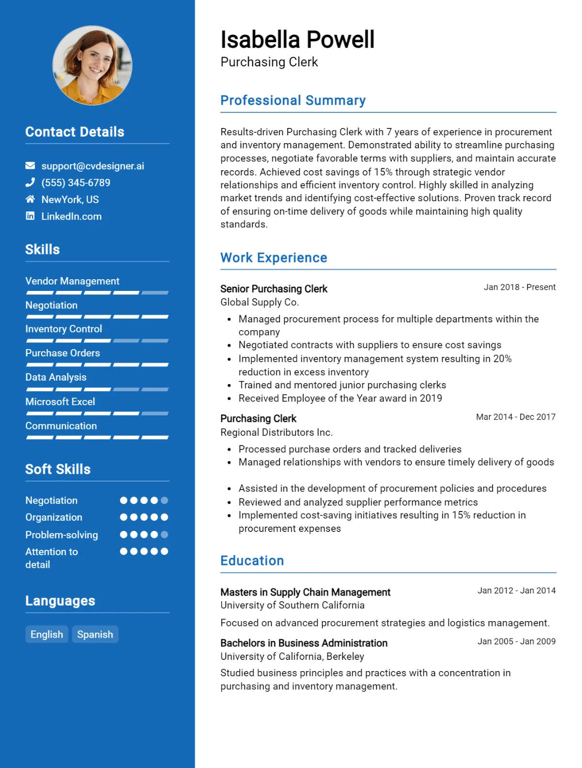 Purchasing Clerk CV Example For 2026: Best Tips & Templates Preview