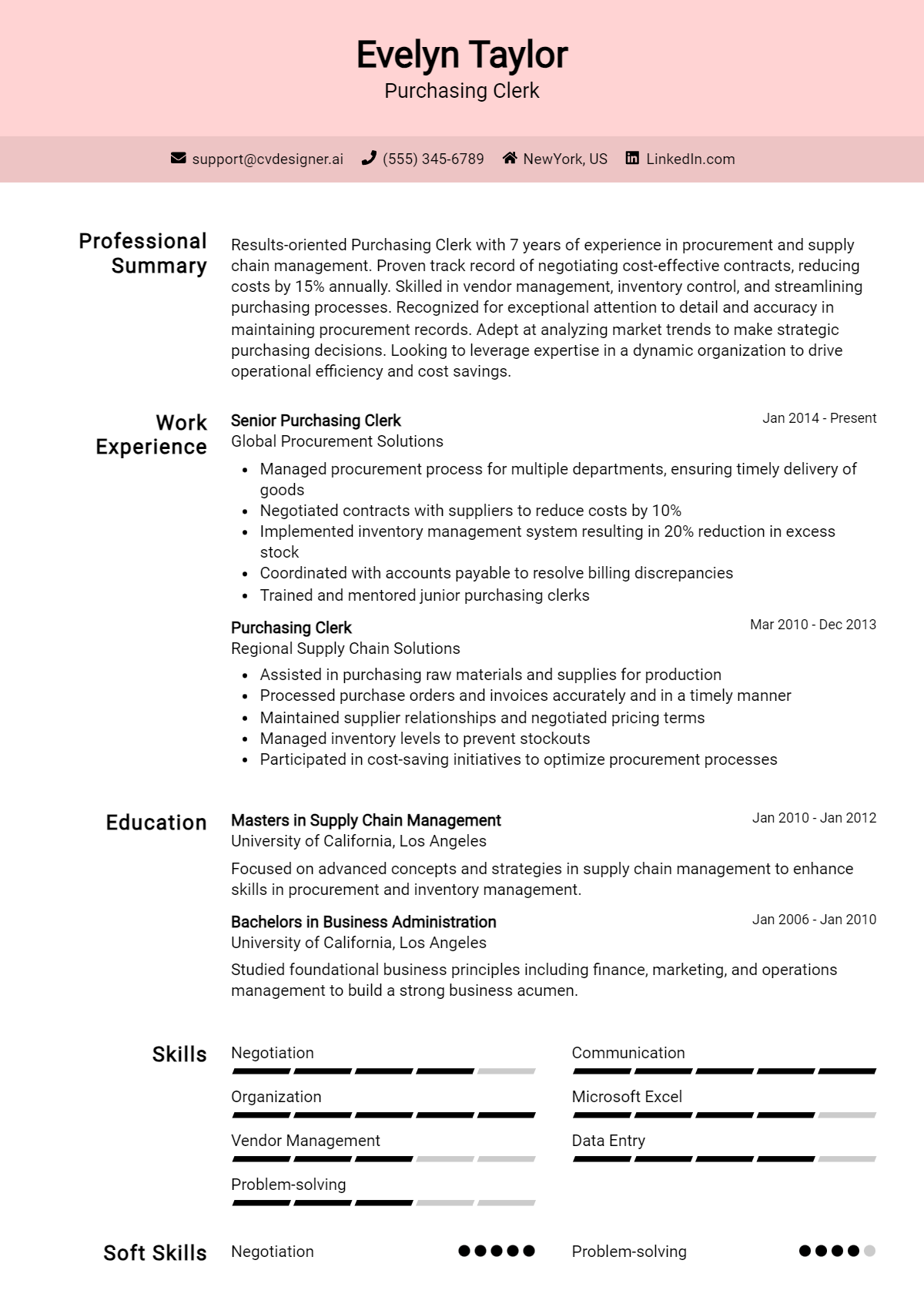 Purchasing Clerk Resume Example for 2026: Top CV Skills Preview