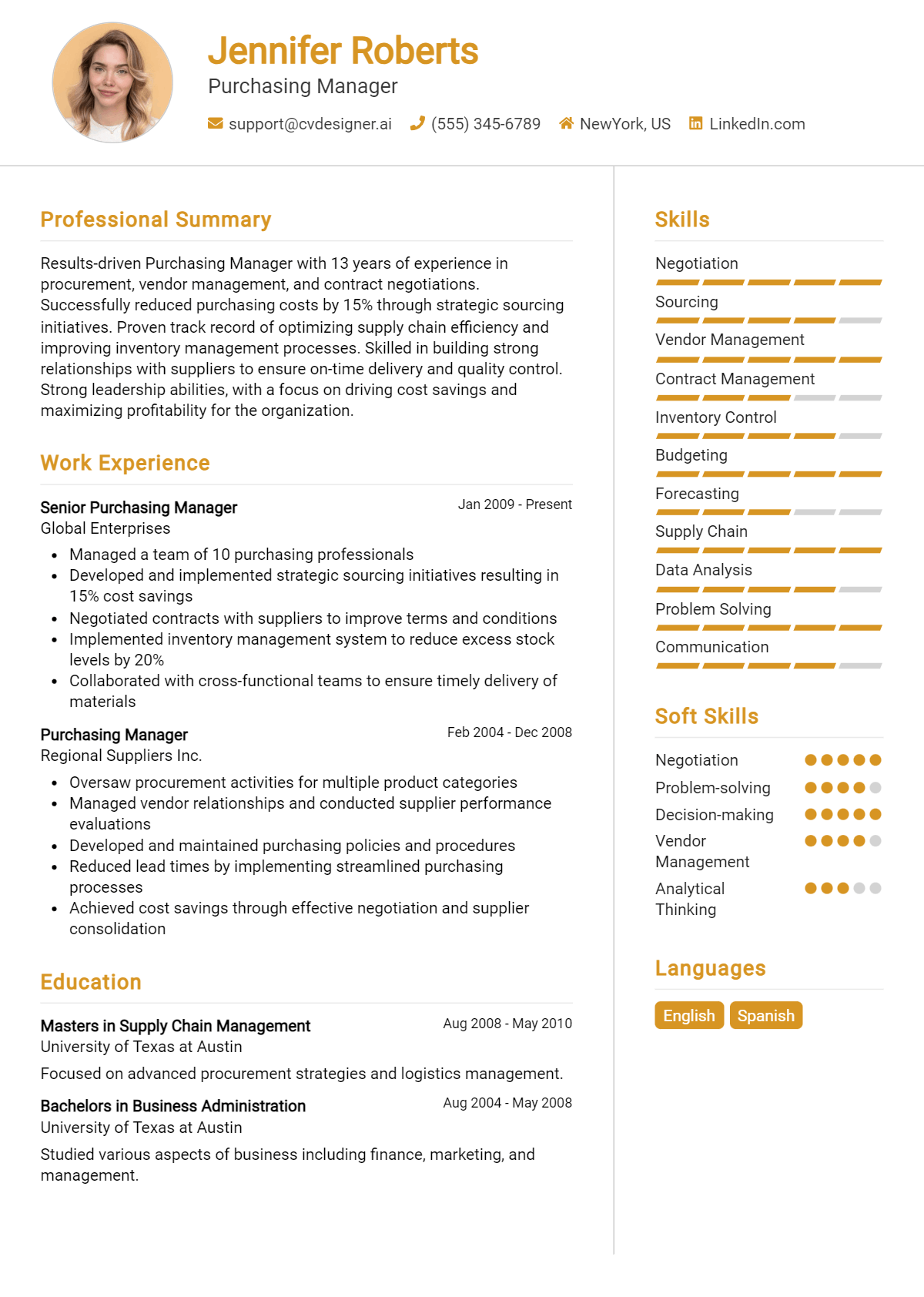 Purchasing Manager Resume Example for 2026: Downloadable Templates Preview