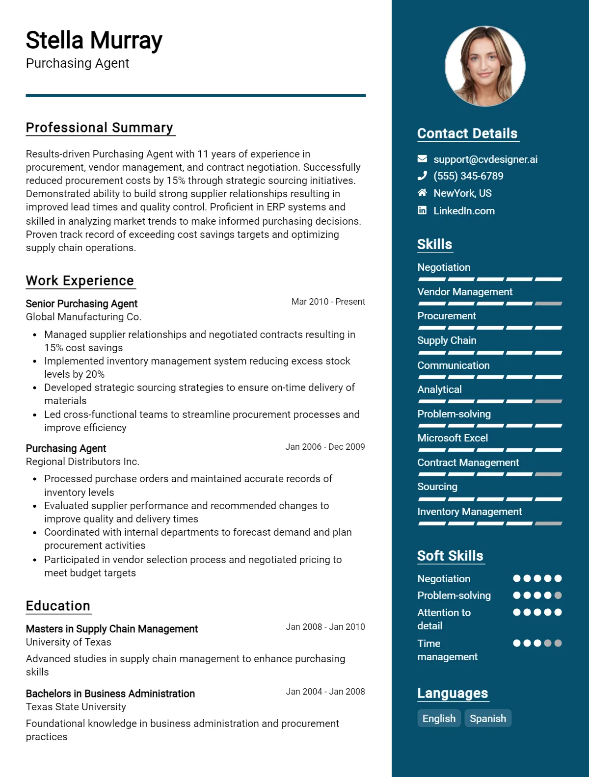 Purchasing Agent CV Example For 2026: Ultimate Guide Preview
