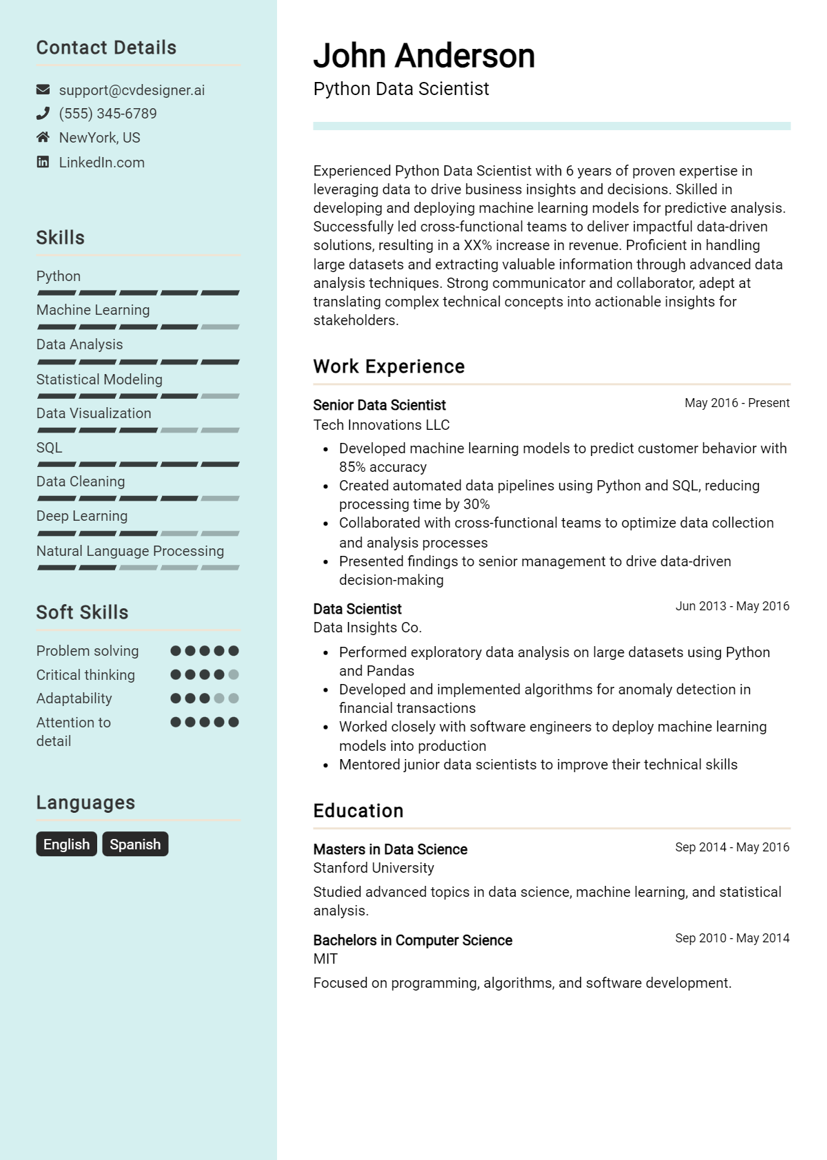 Python Data Scientist CV Example for 2026: How to Create a Professional CV Preview