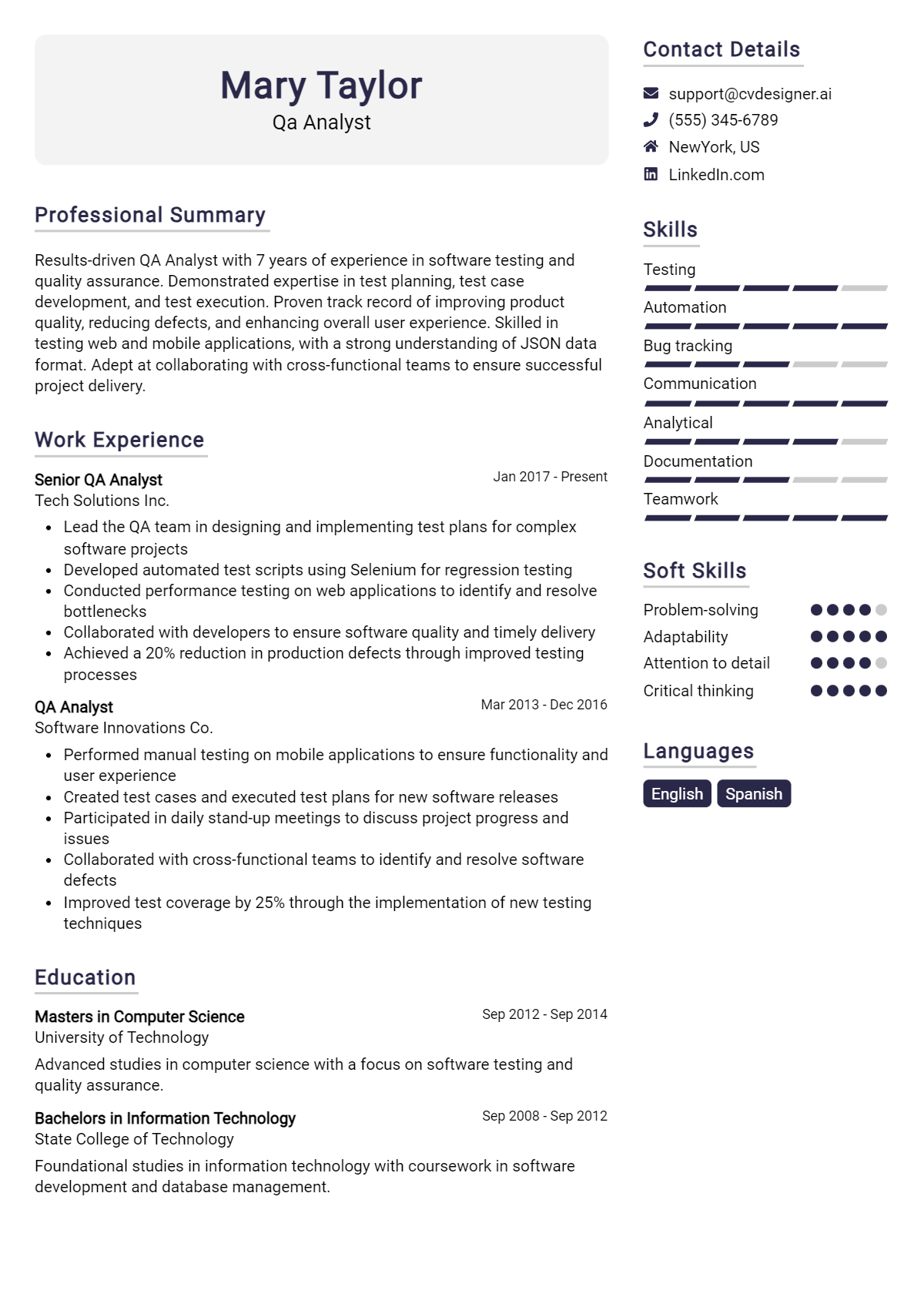 QA Analyst CV Example For 2026: Free Downloadable Templates Preview