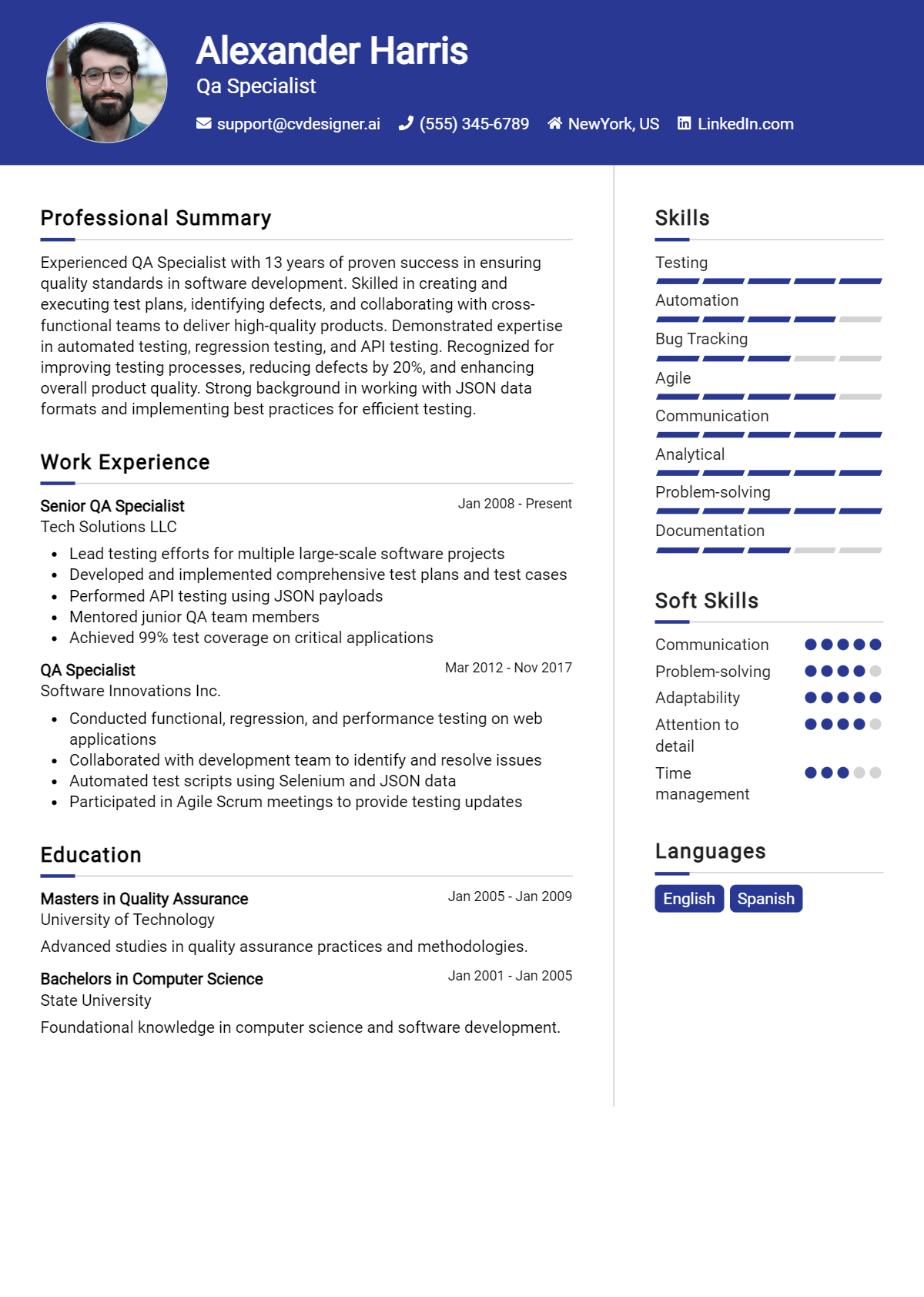 QA Specialist Resume Example for 2026: Resume Guide Preview