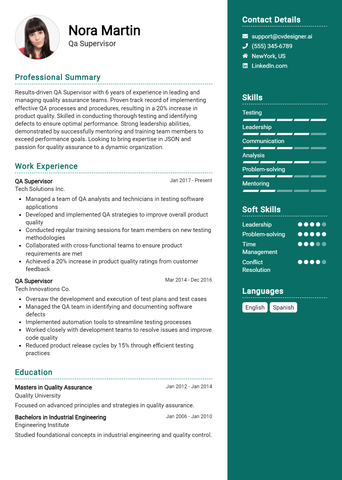 QA Supervisor Resume Example for 2026: Best Writing Guide Preview