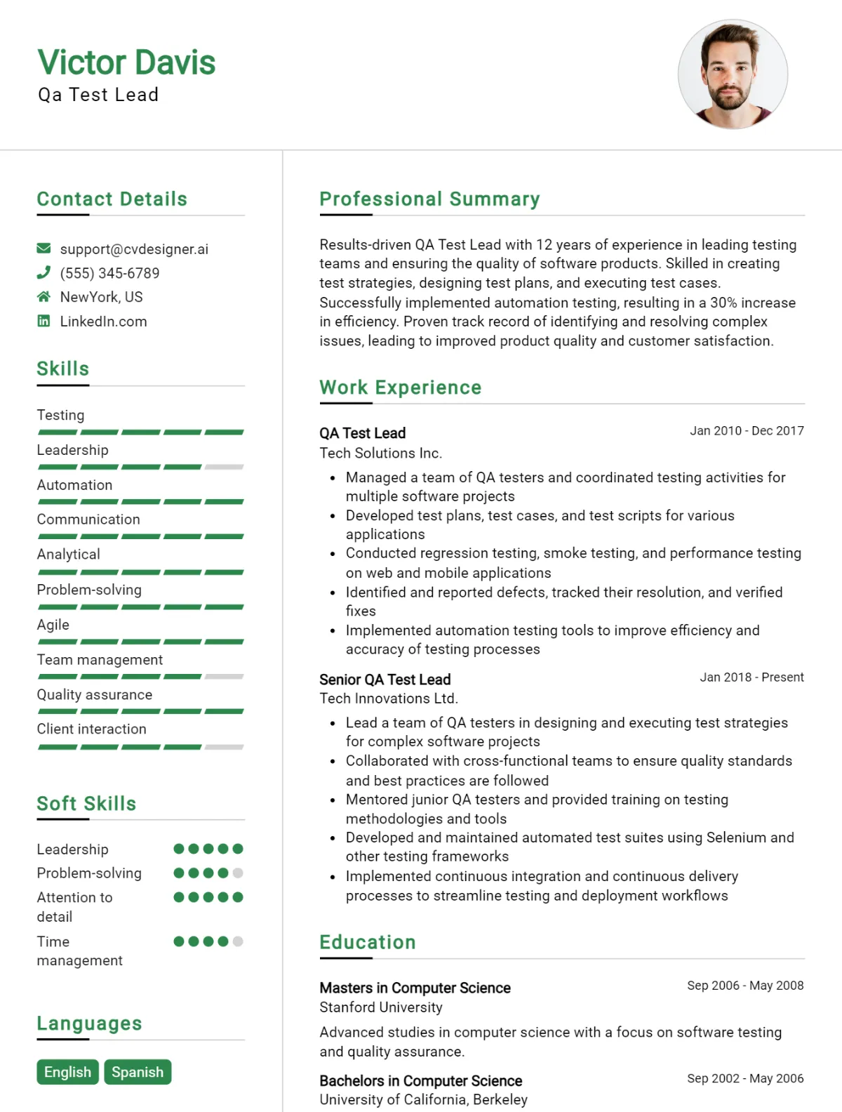 QA Test Lead CV Example For 2026: Effective CV Writing Tips Preview