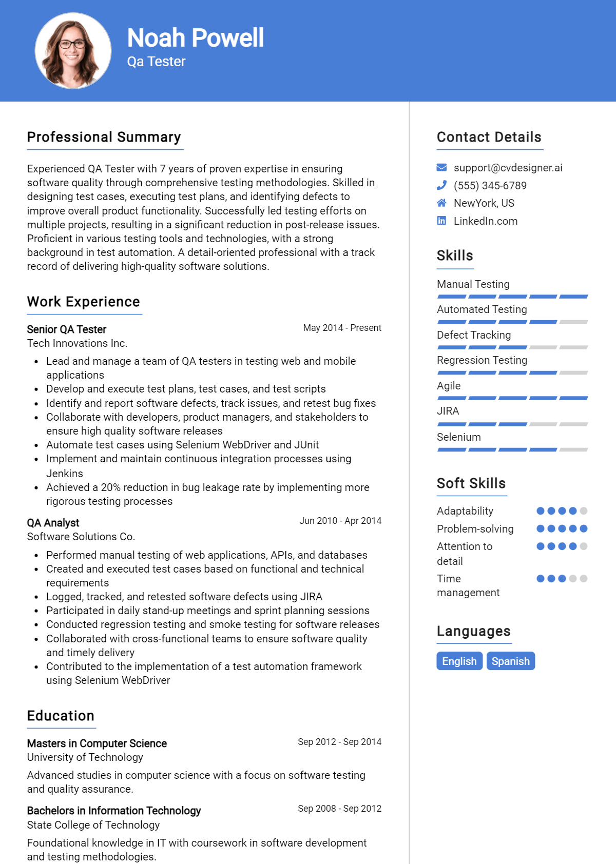 QA Tester Resume Example for 2026: Best Writing Guide Preview