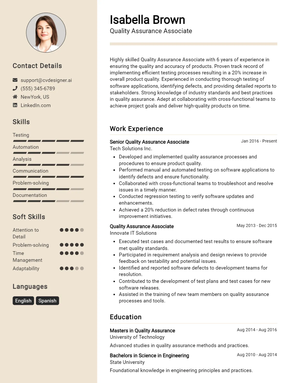 Quality Assurance Associate CV Example For 2026: Professional CV Templates Preview
