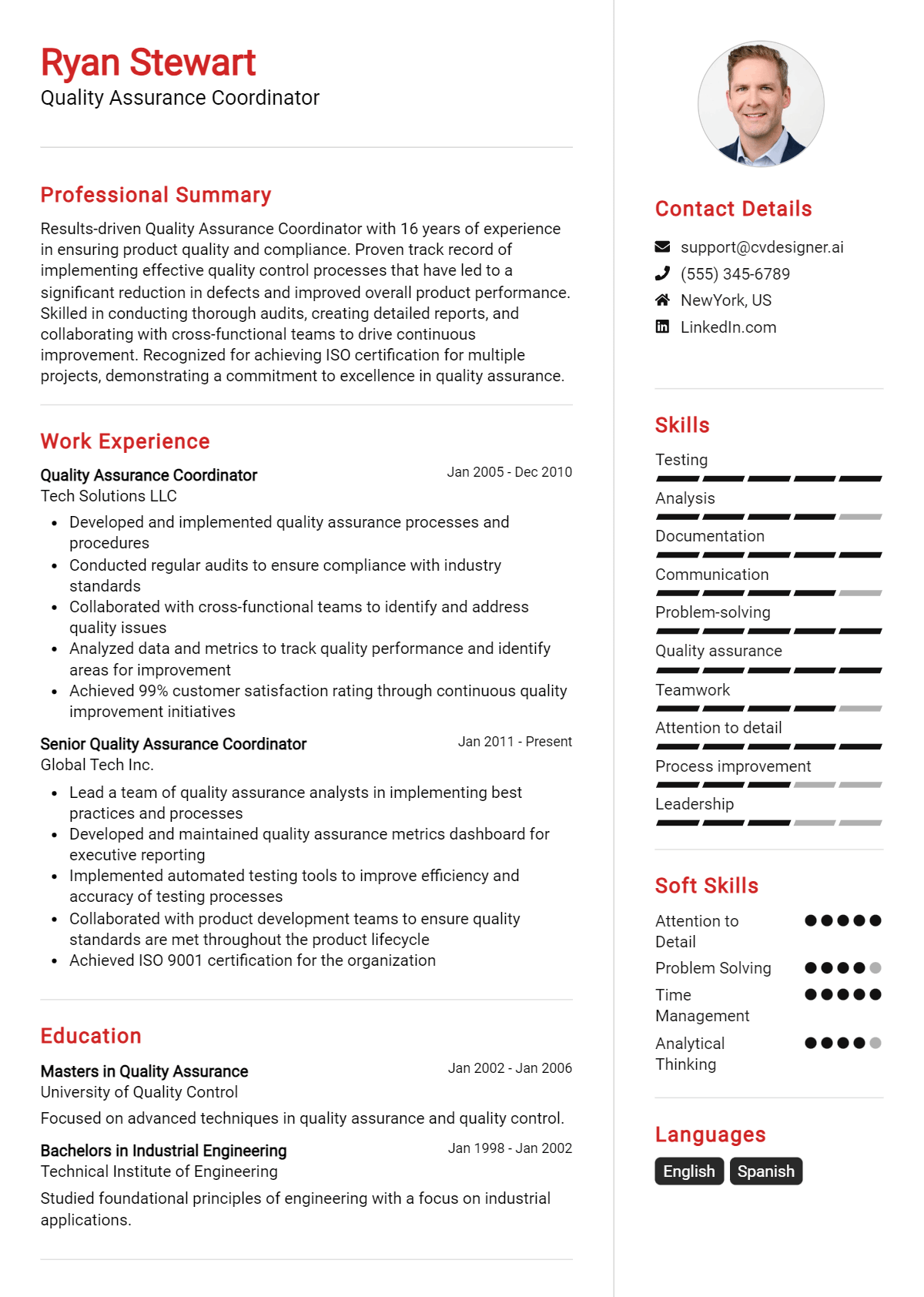 Quality Assurance Coordinator Resume Example for 2026: Tips & Templates Preview
