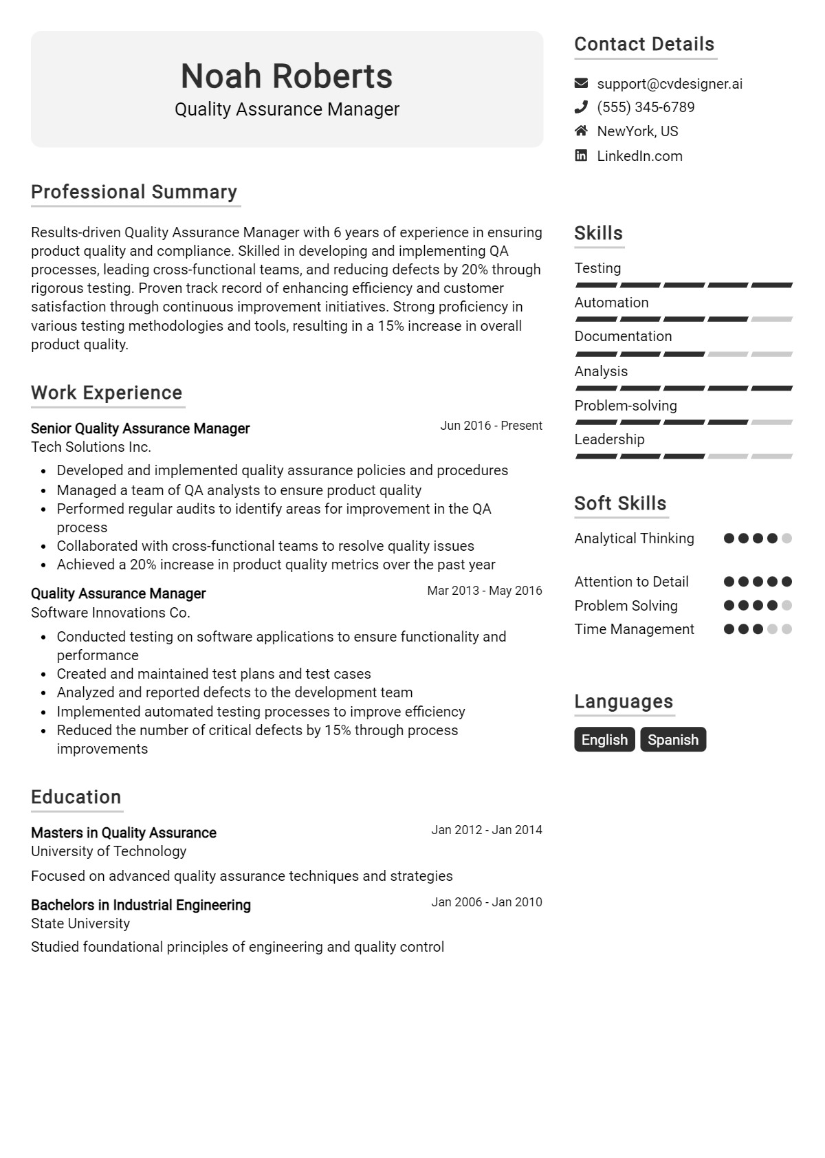 18 Quality Assurance Manager CV Examples And Free Templates For 2026 Preview