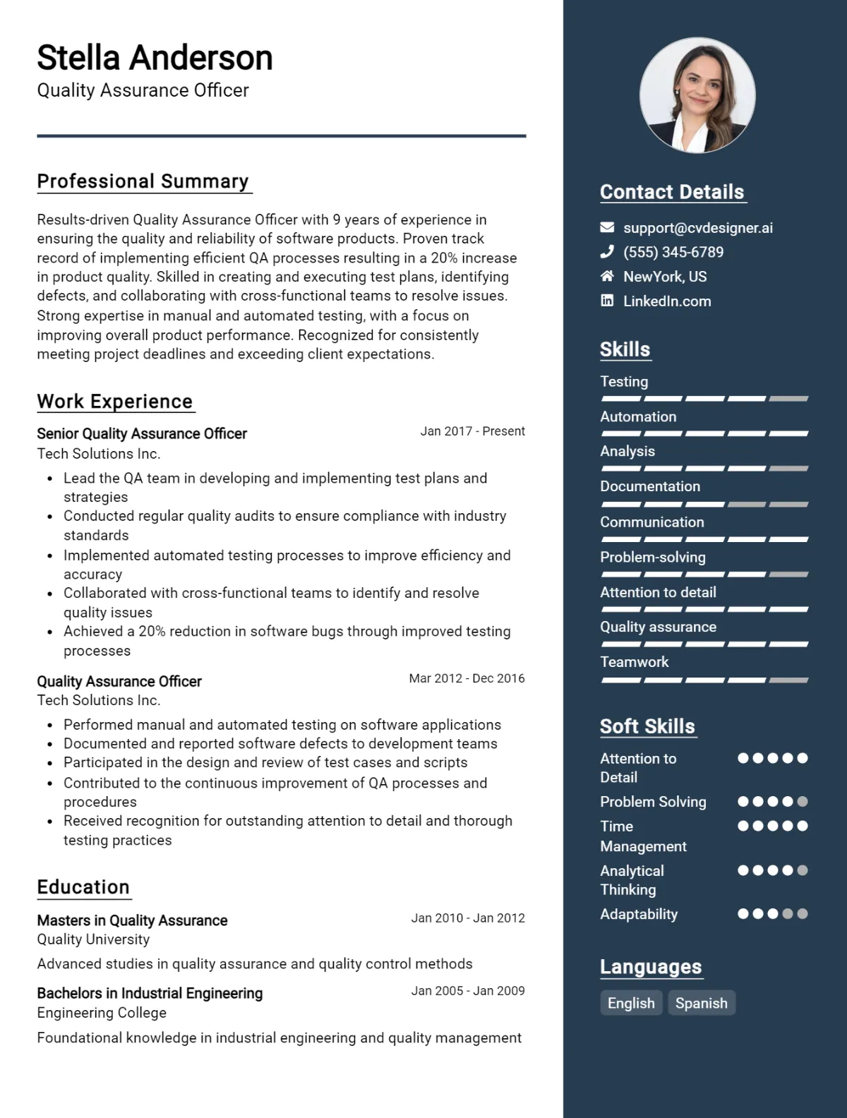Quality Assurance Officer CV Example For 2026: Professional CV Templates Preview