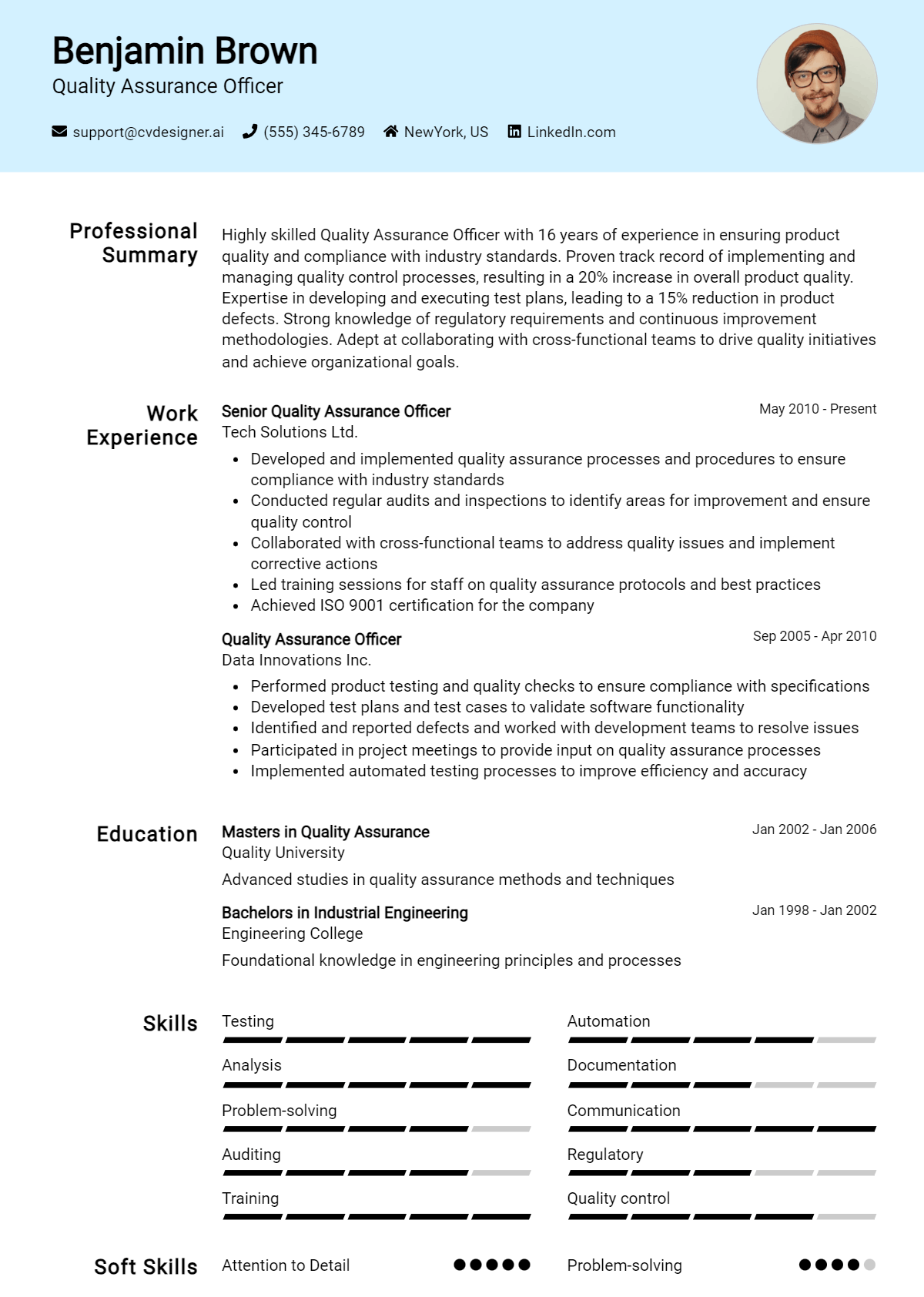 Quality Assurance Officer Resume Example for 2026: Free Downloadable Templates Preview