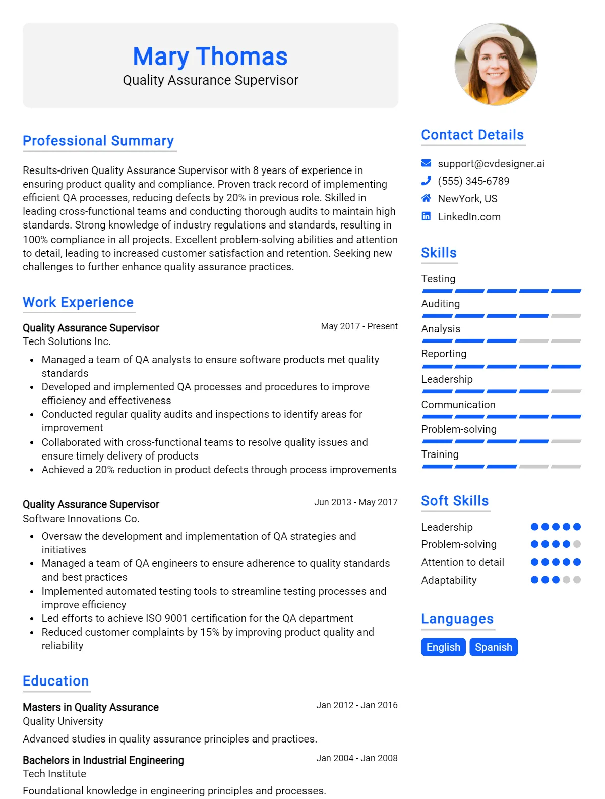 Quality Assurance Supervisor CV Example For 2026: How to Craft a Winning CV Preview