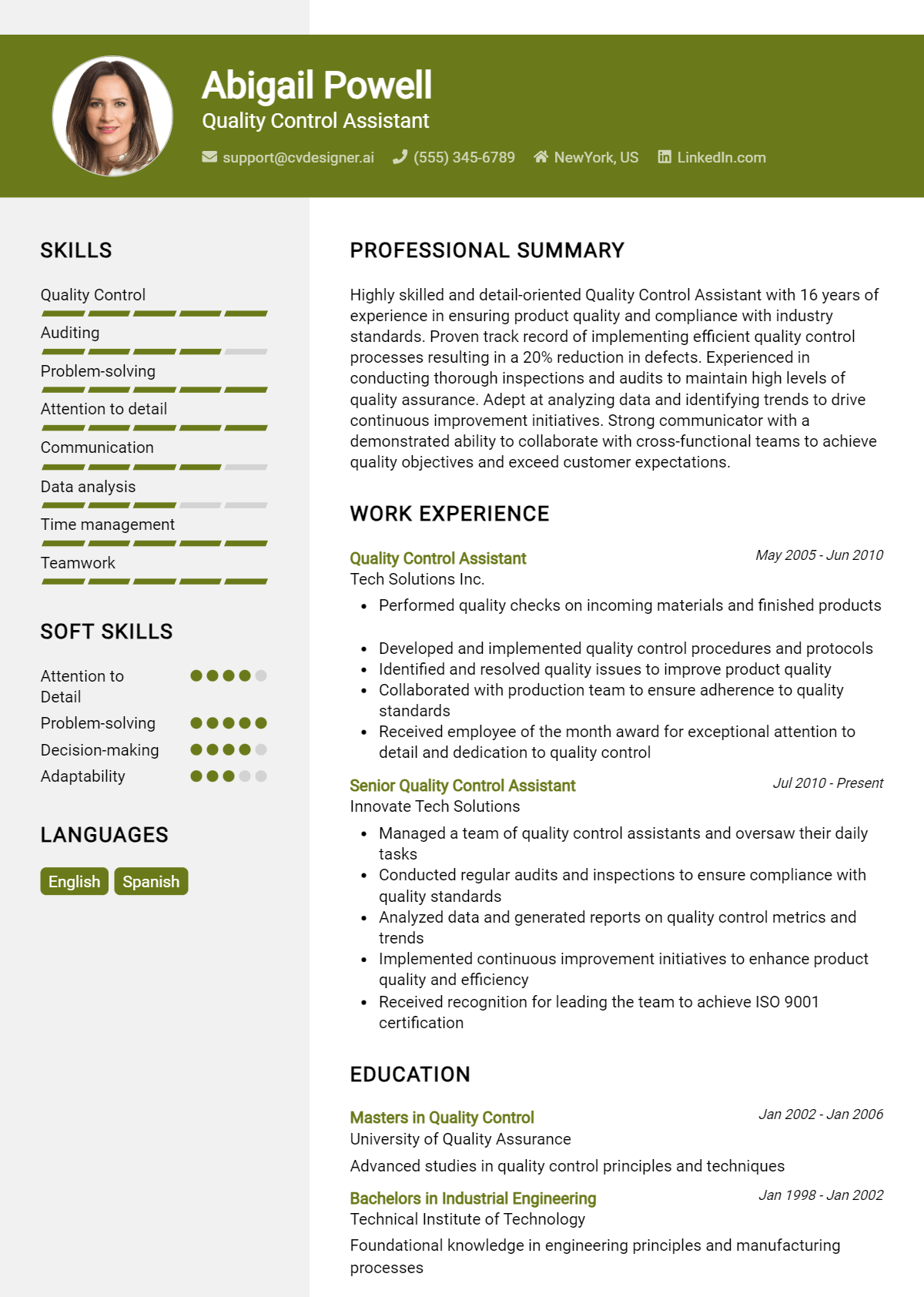 Quality Control Assistant Resume Example for 2026: Best Formatting Tips Preview