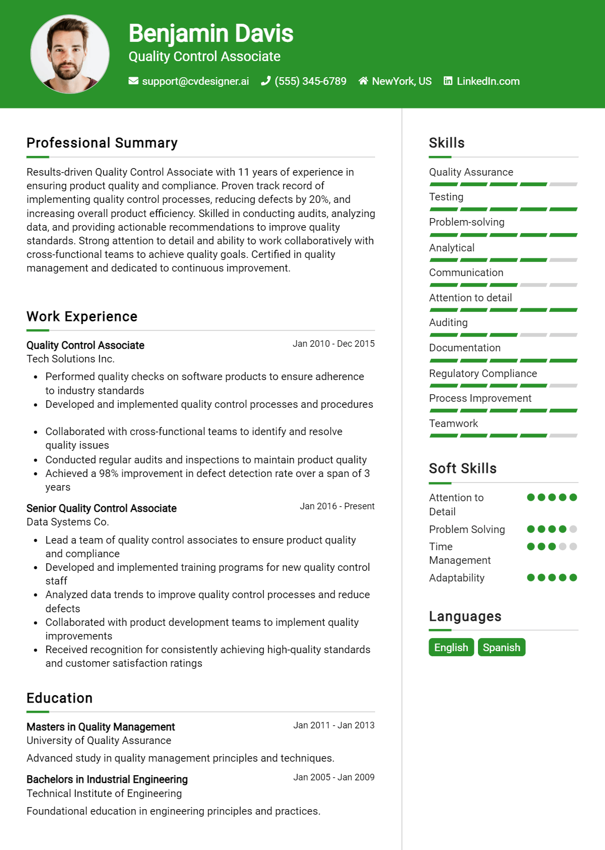 Quality Control Associate Resume Example for 2026: Effective CV Writing Tips Preview