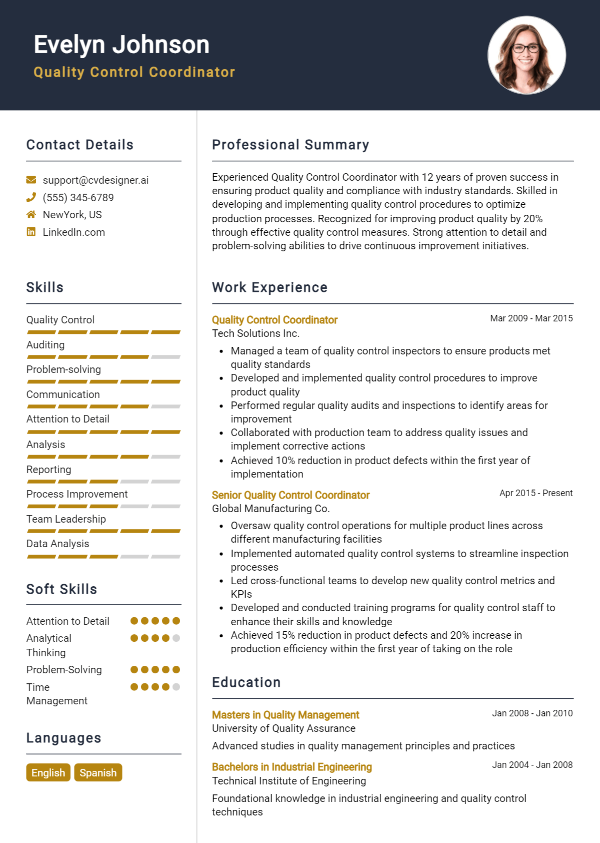 Quality Control Coordinator Resume Example for 2026: Top CV Skills Preview