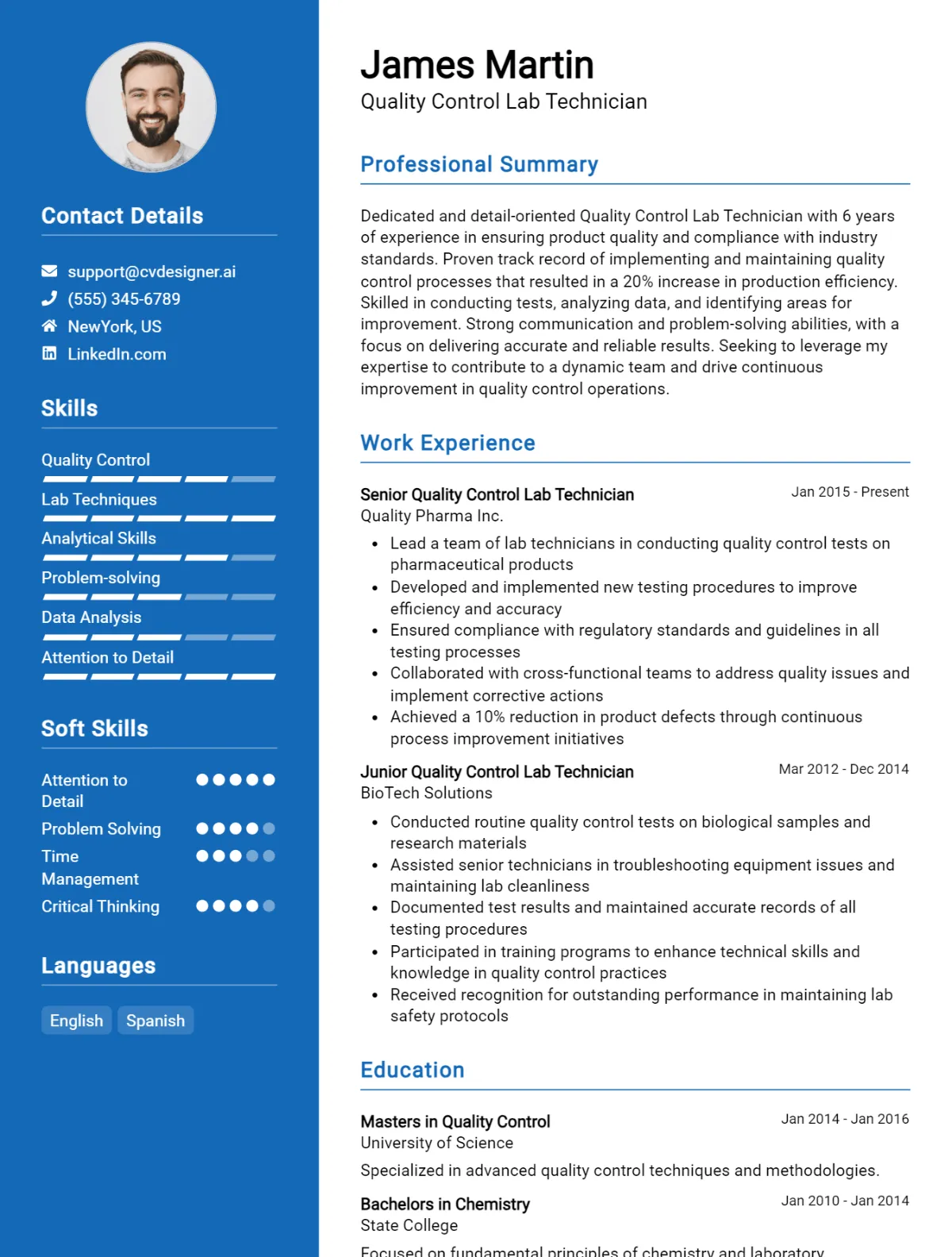 Quality Control Lab Technician CV Example For 2026: Top Tips & Samples Preview