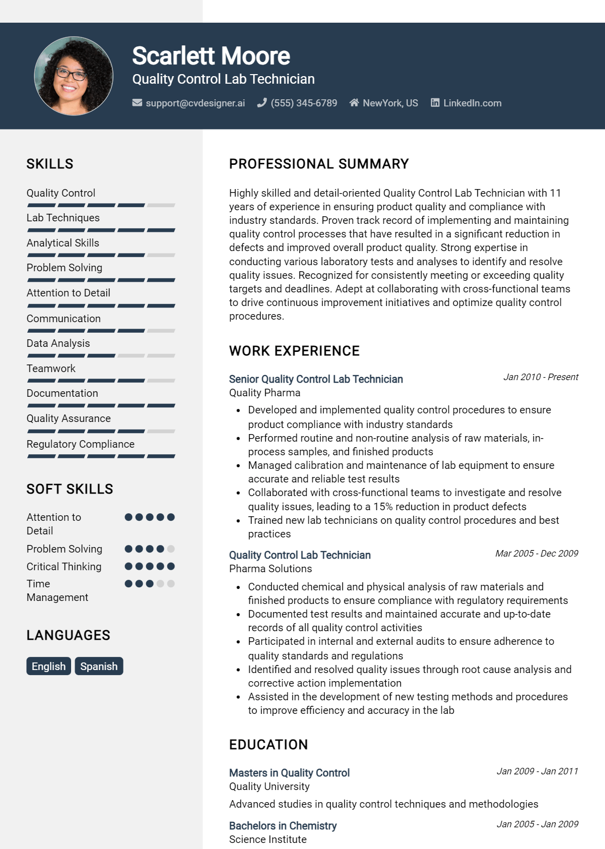 Quality Control Lab Technician Resume Example for 2026: Samples & Best Practices Preview