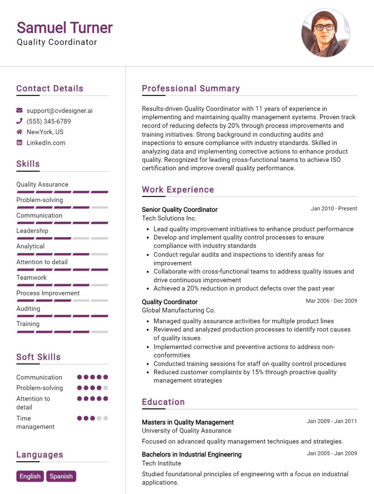 Quality Coordinator CV Example For 2026: Effective CV Writing Tips Preview