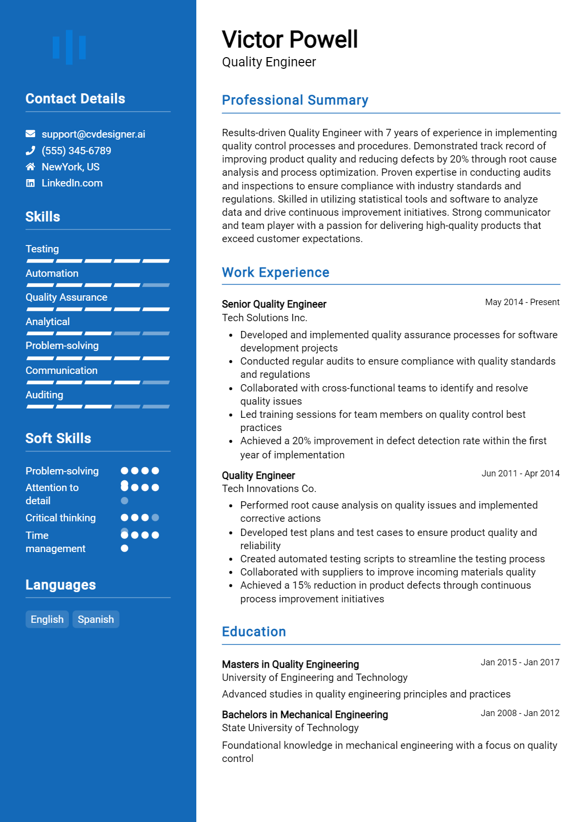 Quality Engineer Resume Example for 2026: How to Create a Professional CV Preview