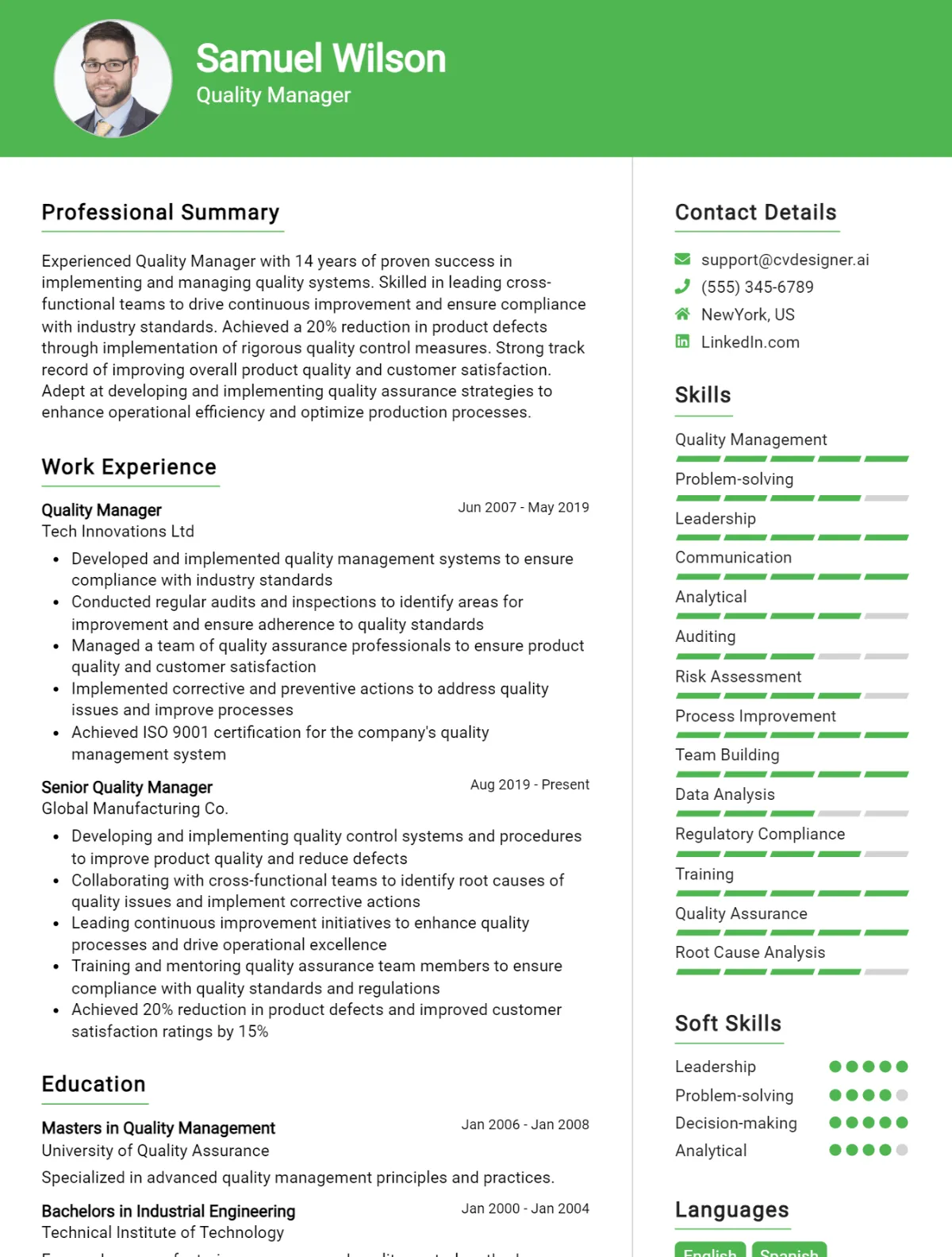 Quality Manager CV Example For 2026: Tips to Stand Out Preview