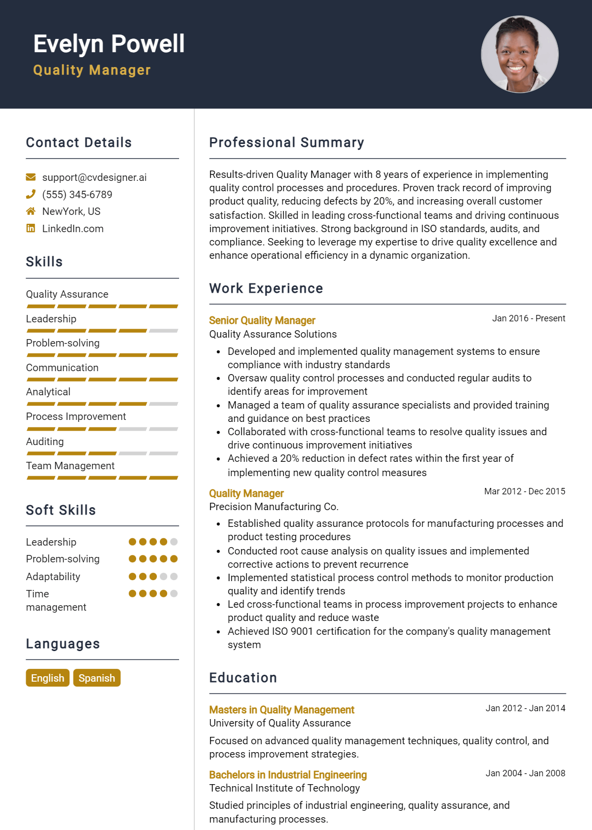 Quality Manager Resume Example for 2026: Best Tips Preview