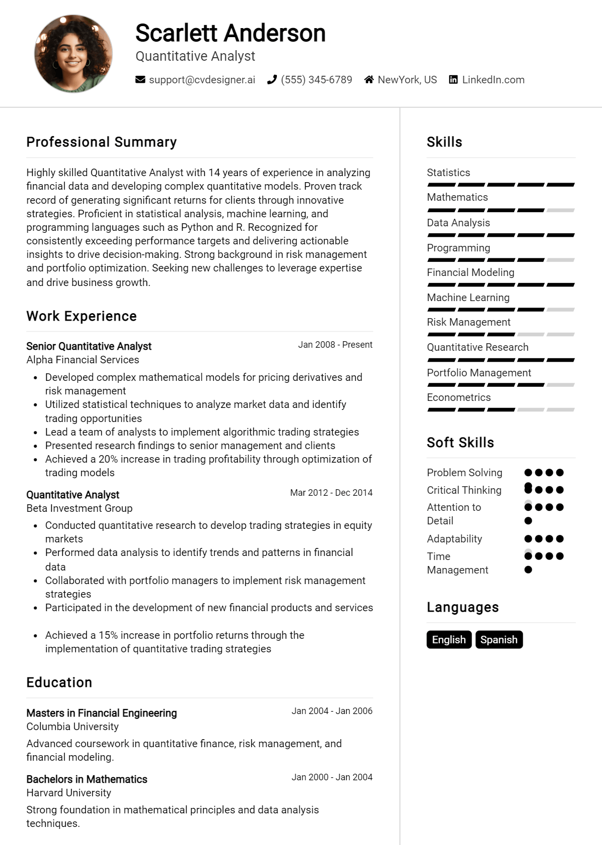 Quantitative Analyst Resume Example for 2026: Strategies & Templates Preview