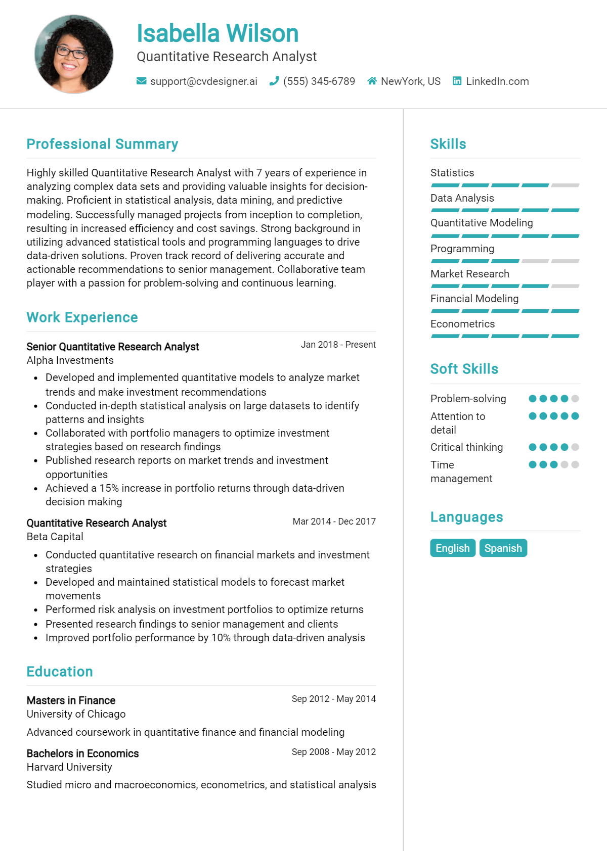 Quantitative Research Analyst Resume Example for 2026: Free Guide Preview