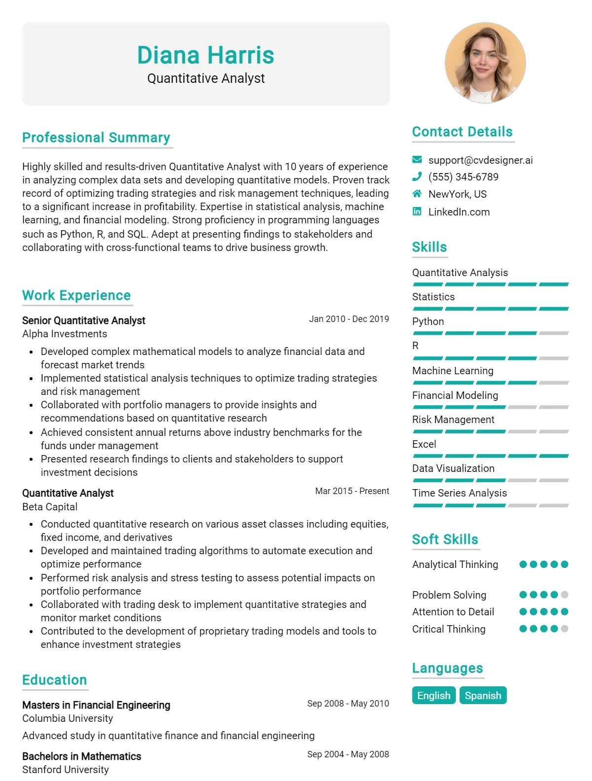 Quantitative Analyst CV Example For 2026: How to Create a Professional CV Preview