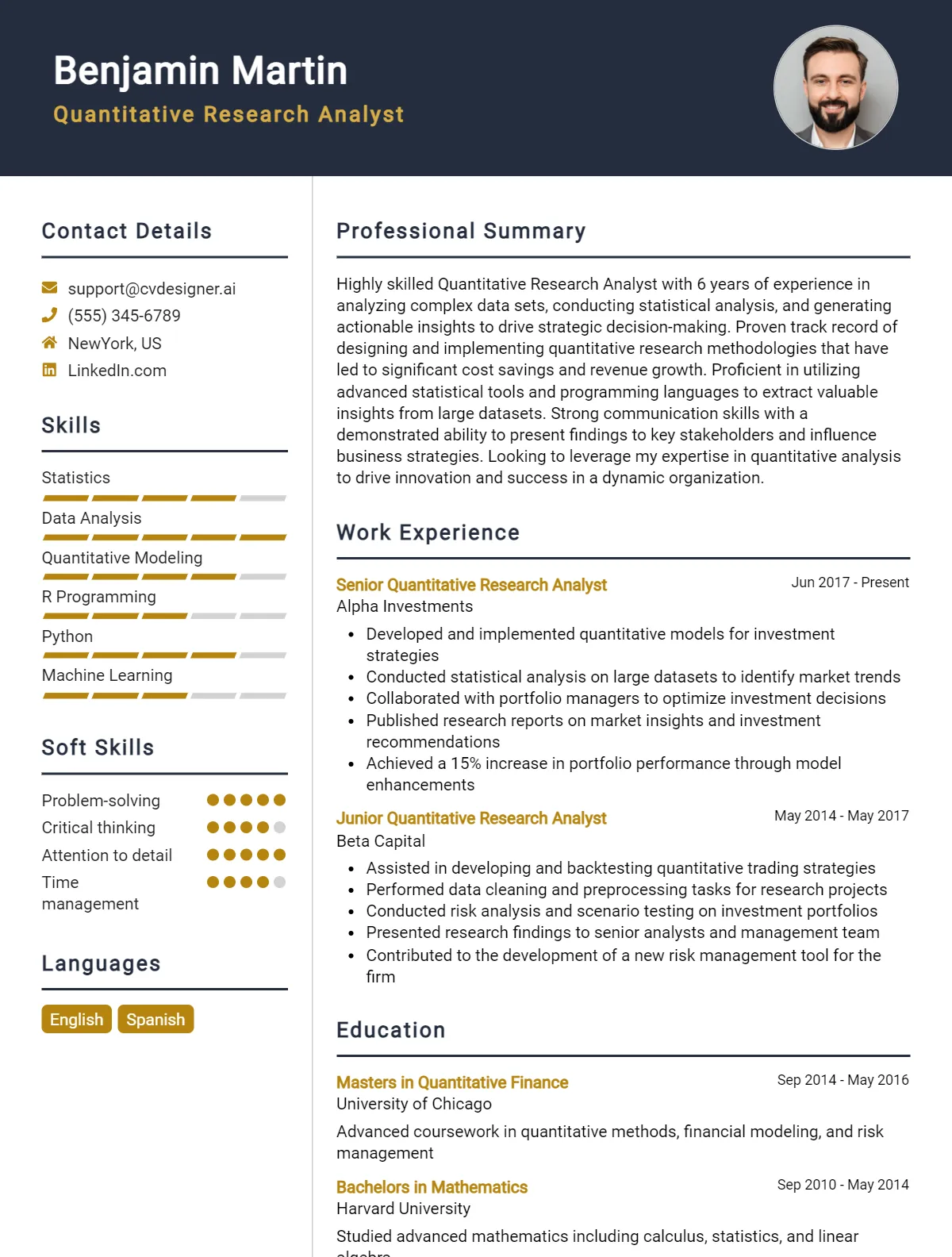 Quantitative Research Analyst CV Example For 2026: Proven Tips & Templates Preview