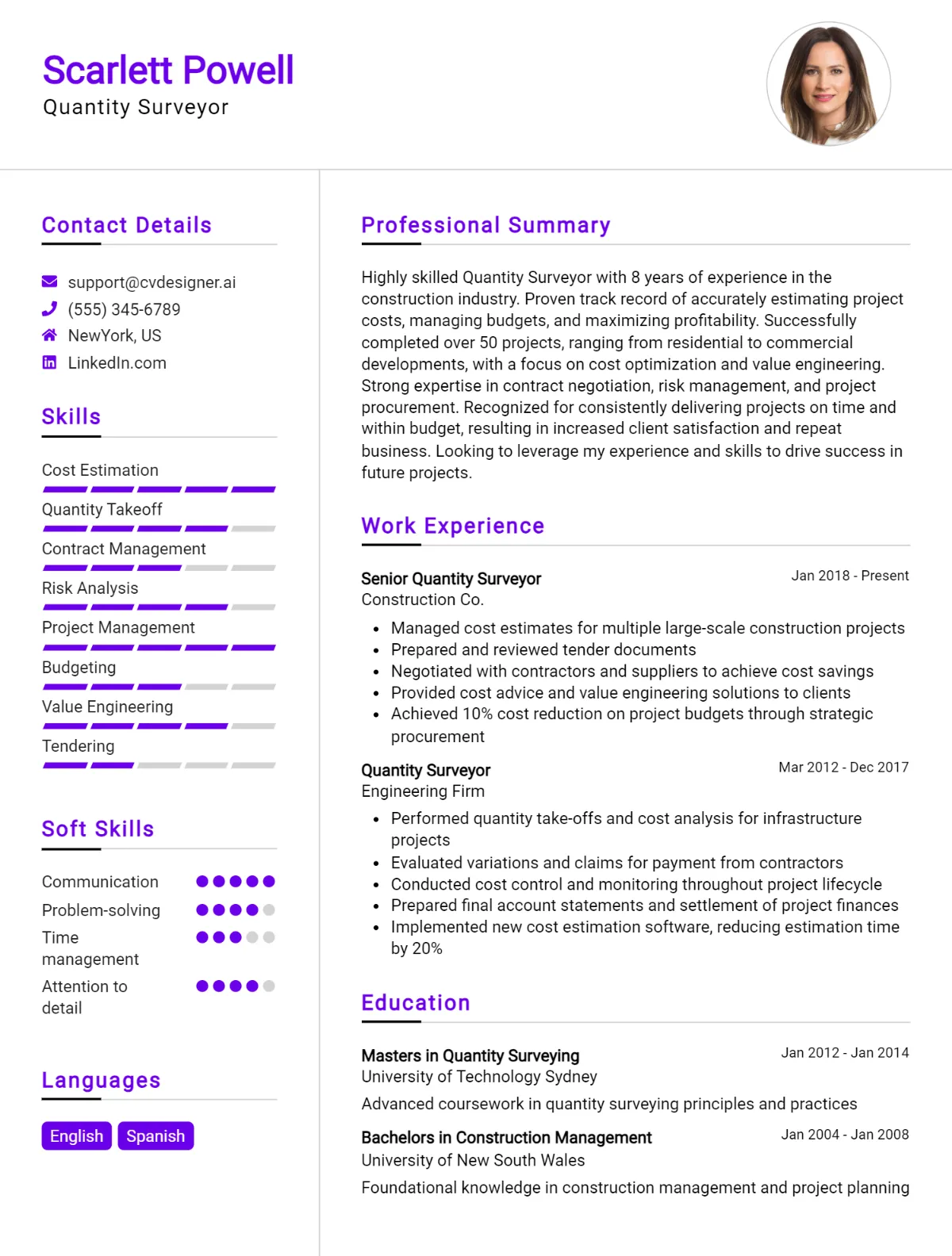 Quantity Surveyor CV Example For 2026: Samples & Best Practices Preview