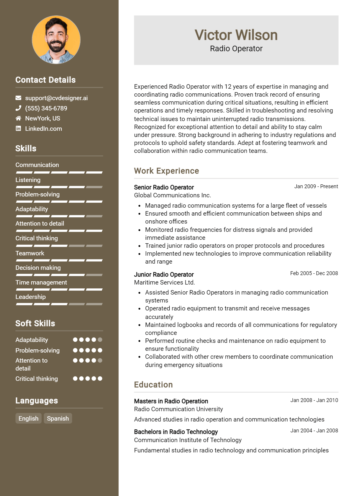 Radio Operator Resume Example for 2026: Resume Guide Preview