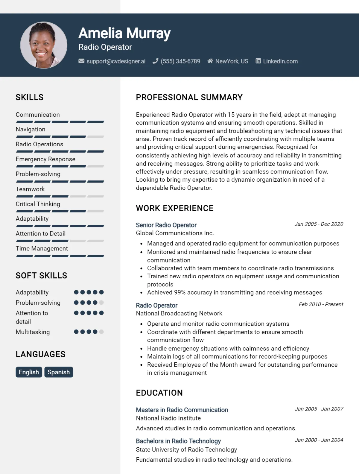 Radio Operator CV Example For 2026: Samples & Best Practices Preview