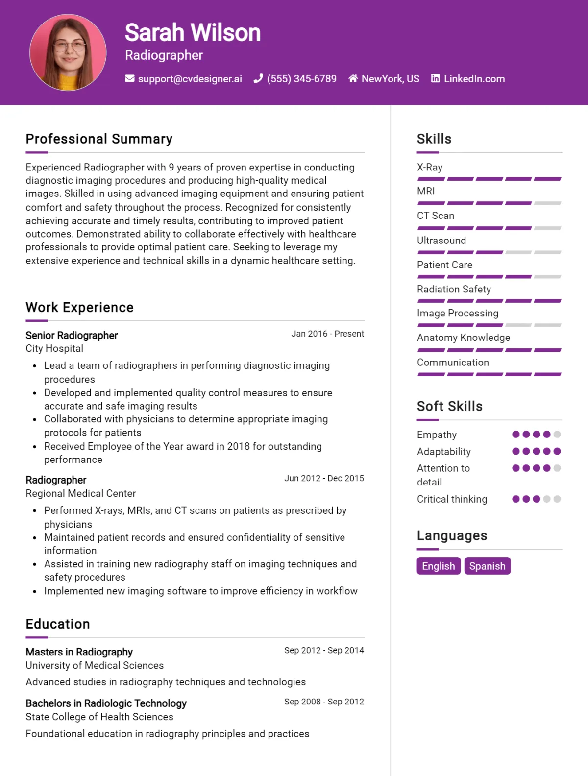 Radiographer CV Example For 2026: Best Writing Guide Preview
