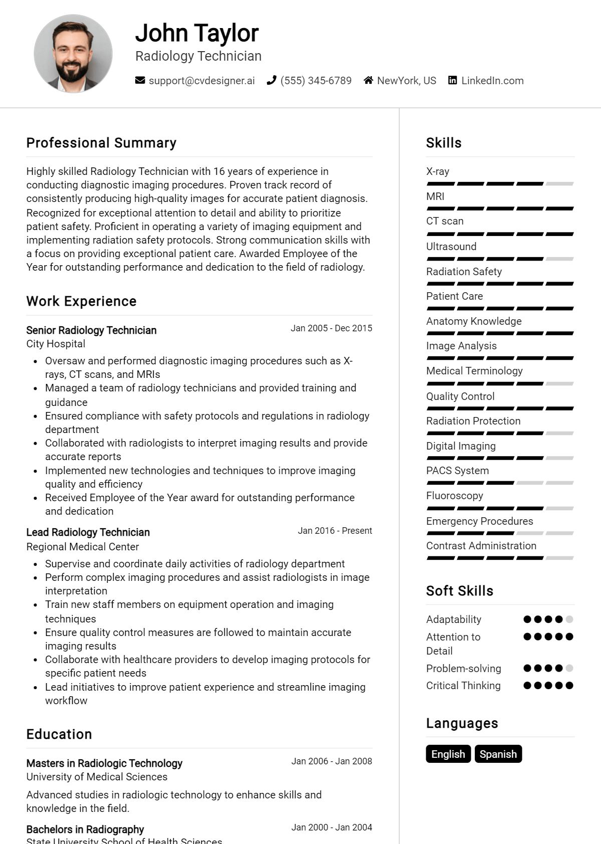 Radiology Technician Resume Example for 2026: How to Craft a Winning CV Preview