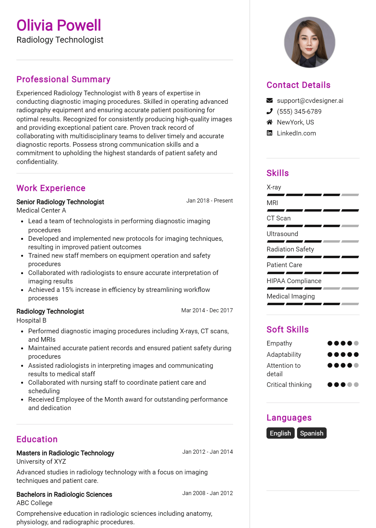 Radiology Technologist Resume Example for 2026: Best Writing Guide Preview